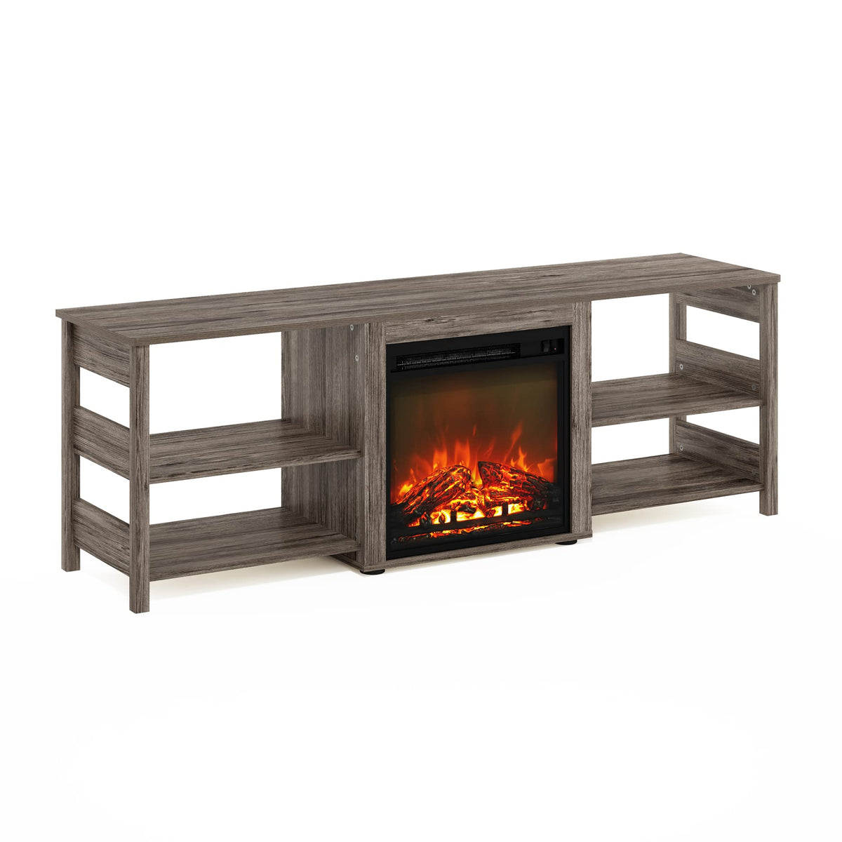 Furinno Classic 70 Inch TV Stand with Fireplace, Rustic Oak