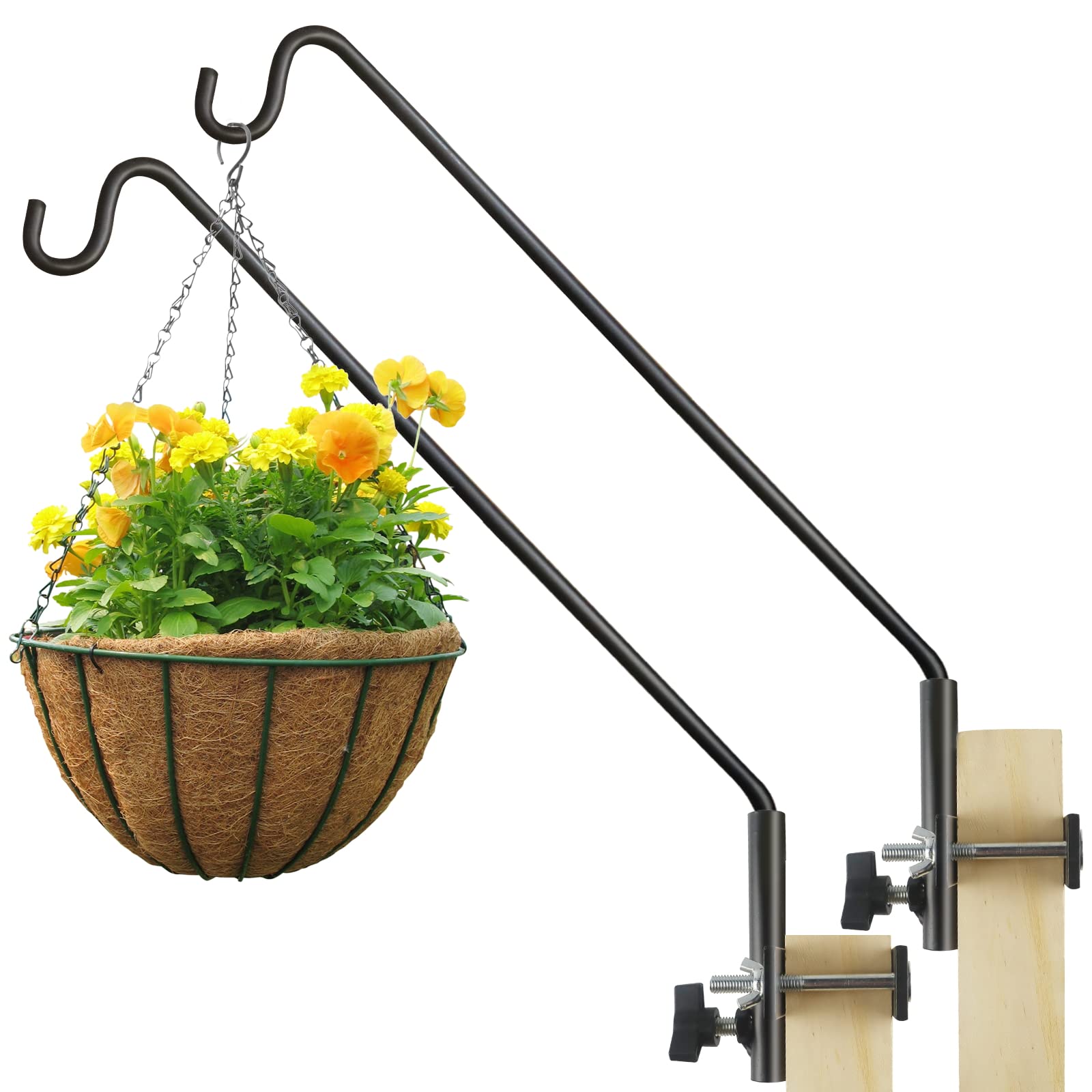 2 Packs Extended Rail Hook Fence Deck Hook Heavy Duty Bird Feeder Hook 360 Degree Rotary And Length Adjustable Plant Bracket For