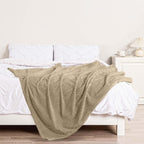 Bnuitland Light Camel Flannel Throw (50X70 Inches) With Storage Pouch,300Gsm Super Soft Fleece Stripe Pattern Sofa Blanket For A