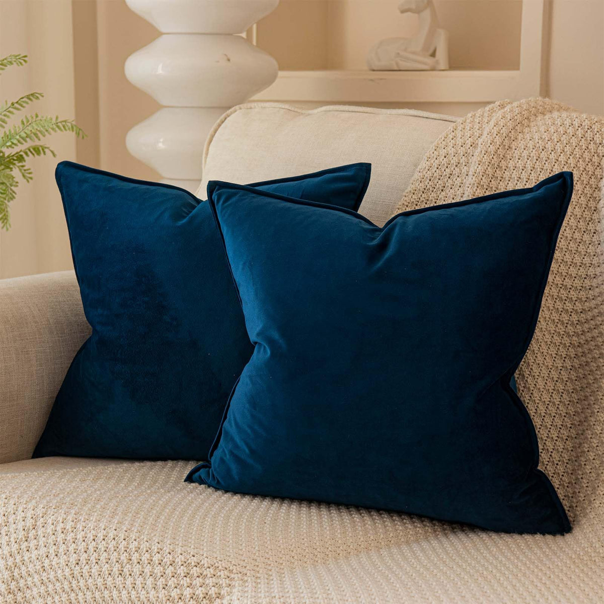 Juspurbet Navy Blue Decorative Velvet Throw Pillow Covers 28X28 Inch Set Of 2,Broadside Soft Cushion Case With Invisible Zipper