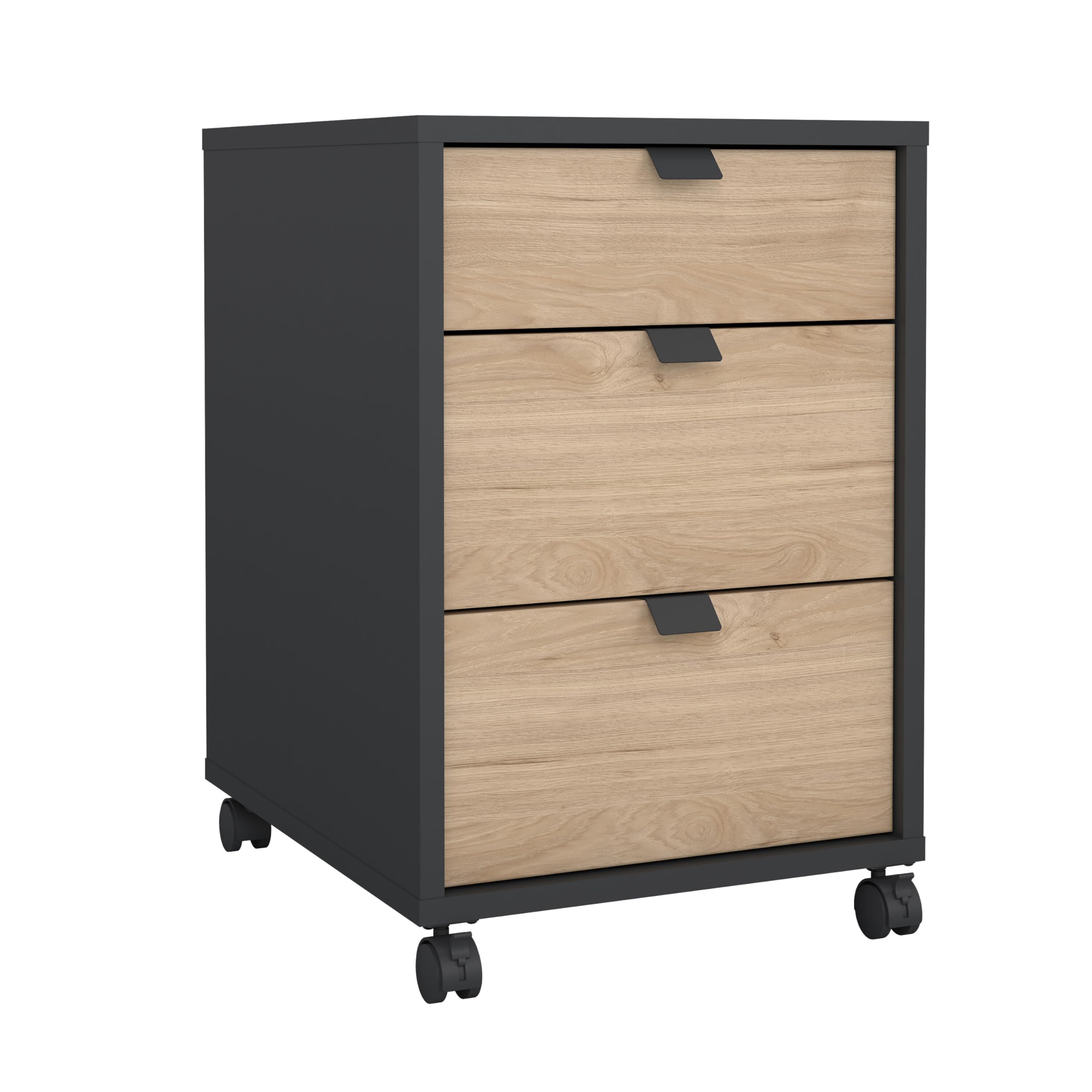 Sign 3 Drawer Mobile Cabinet, Matte Grey/Jackson Hickory