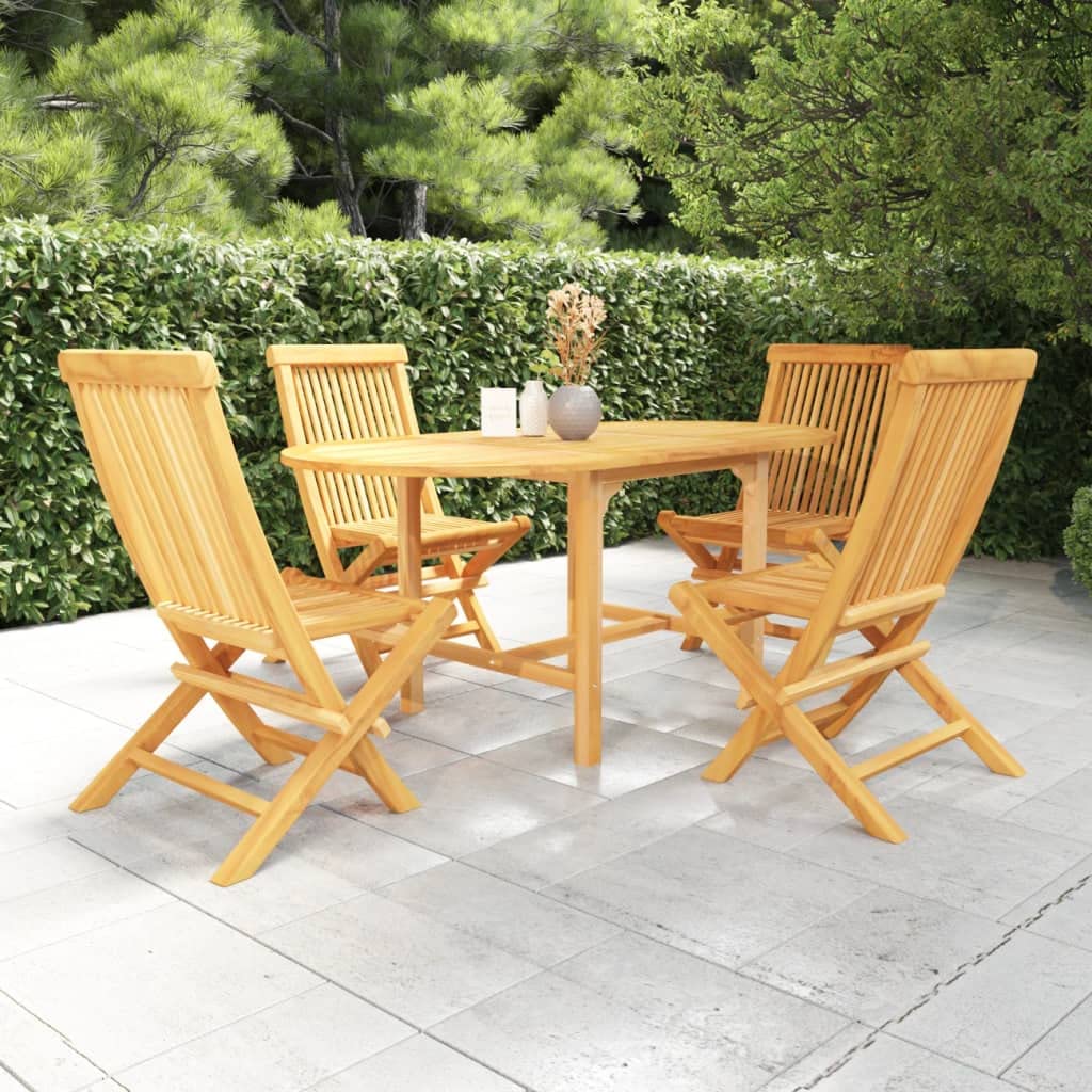 vidaXL Patio Dining Set 5 Piece, Dining Table and Chairs with Umbrella Hole, Patio Furniture Set for Garden, Scandinavian, Solid Teak Wood
