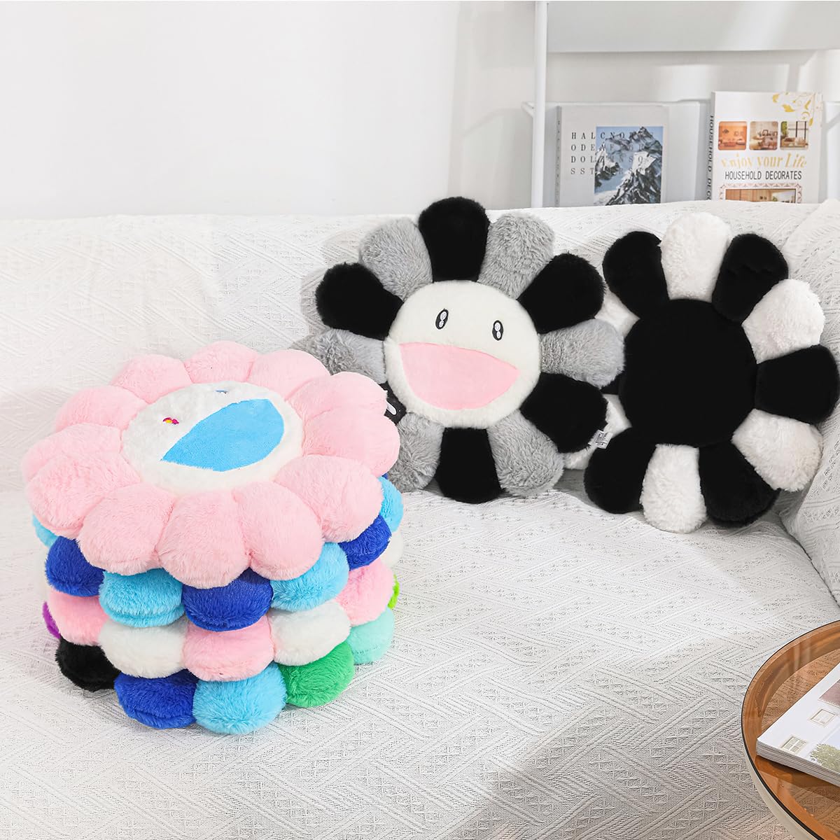 Fionout Flower Pillow,Flower Shaped Throw Pillow,Flower Face Floor Cushions Floor Pillow,Colorful Sunflower Plush Pillow,Cute Ro
