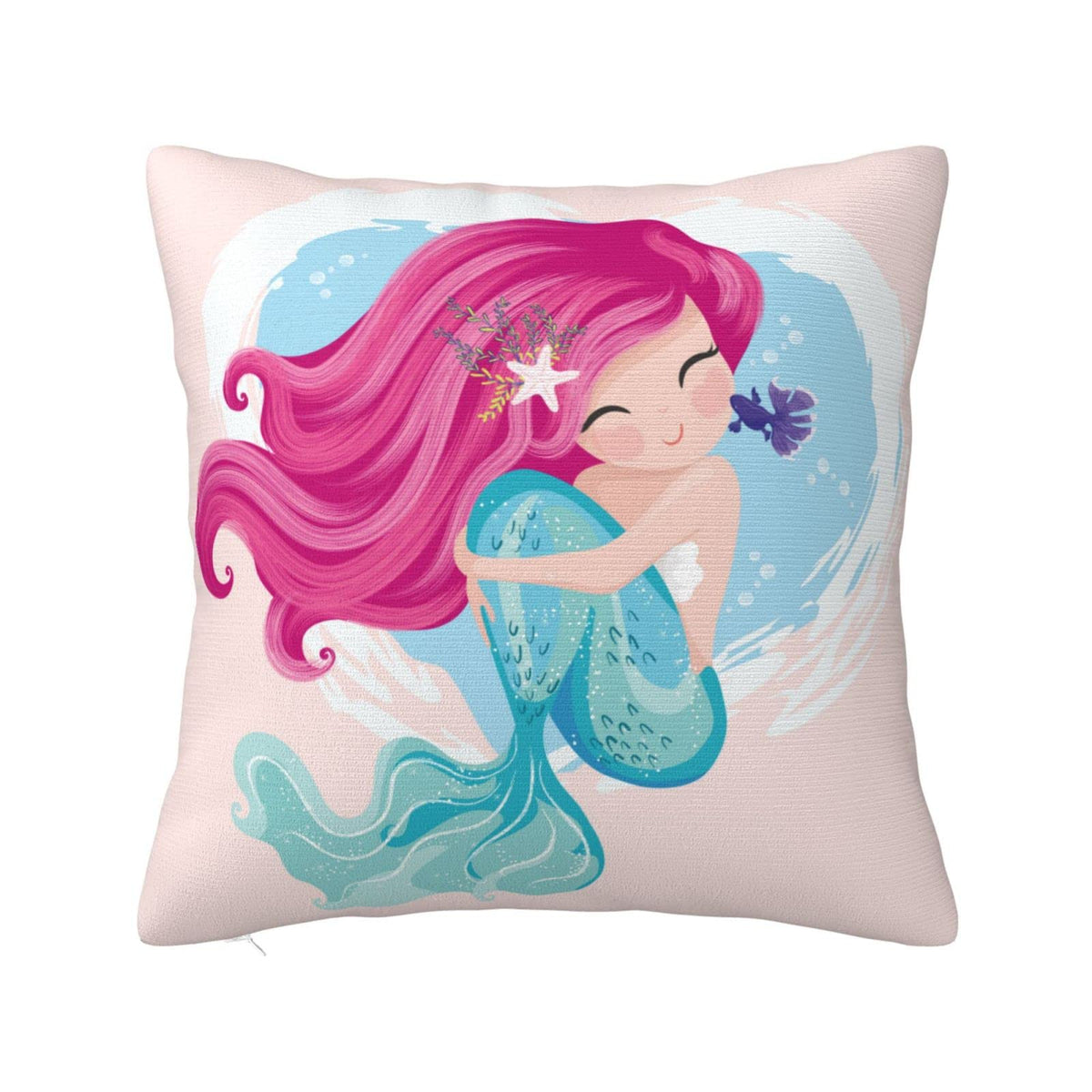 Duduho Cozy Throw Pillow Cover Cute Mermaid Girl Decorative Square Pillowcase Throw Cushion Case For Bedroom, Living Room, Sofa,