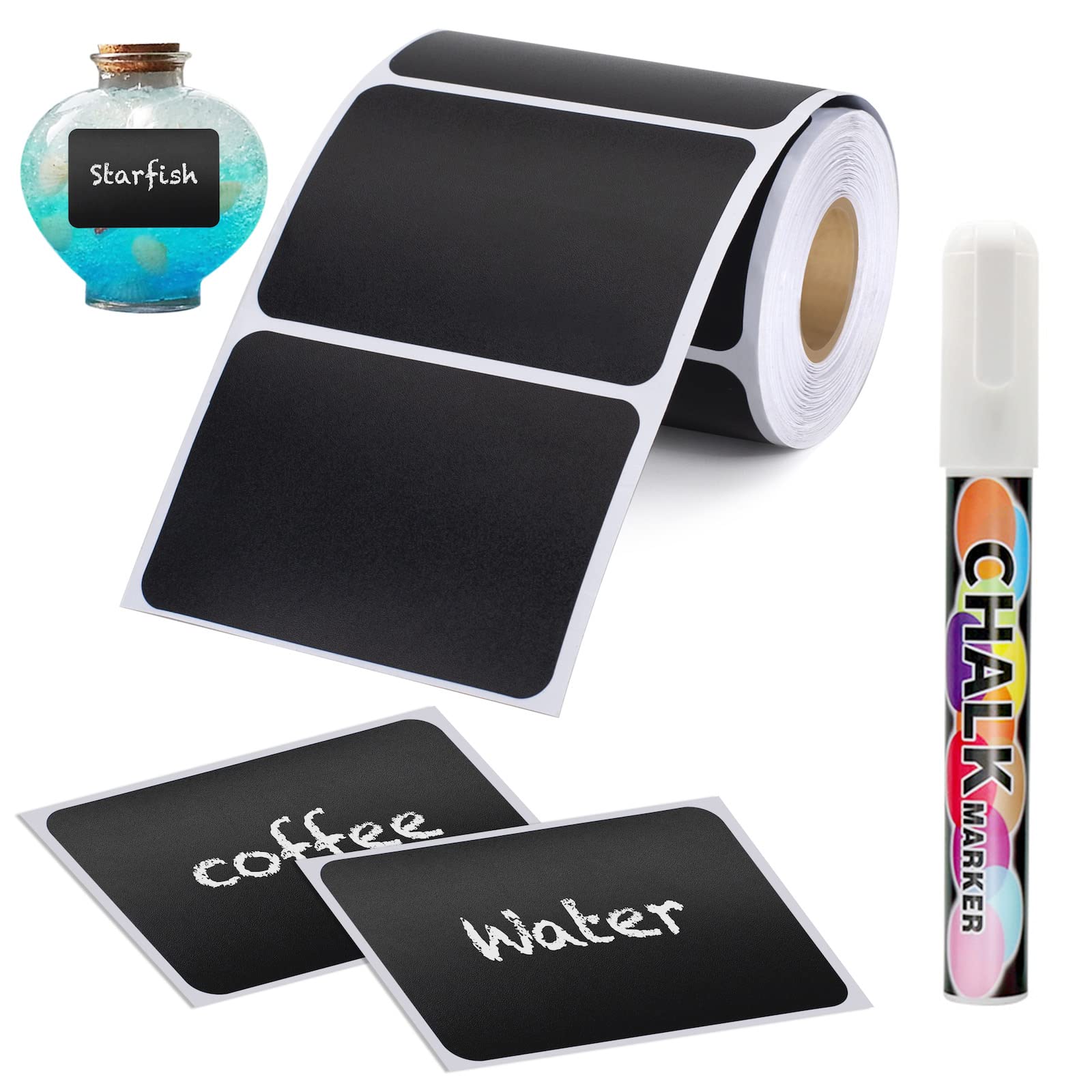 Motyawn Chalkboard Labels Sticker - 158 Pcs Waterproof Blackboard Reusable Sticker Label With 1 Free Erasable Chalk Pen, Removab