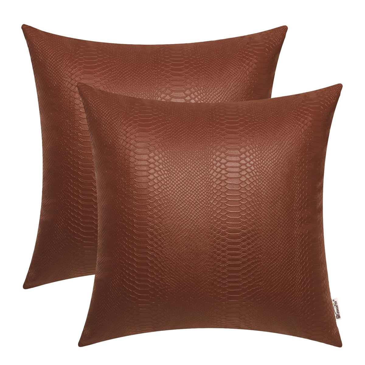 Brawarm Light Brown Leather Throw Pillows 22 X 22 Inches - Snake Leather Pillow Covers Pack Of 2, Faux Leather Decorative Pillow