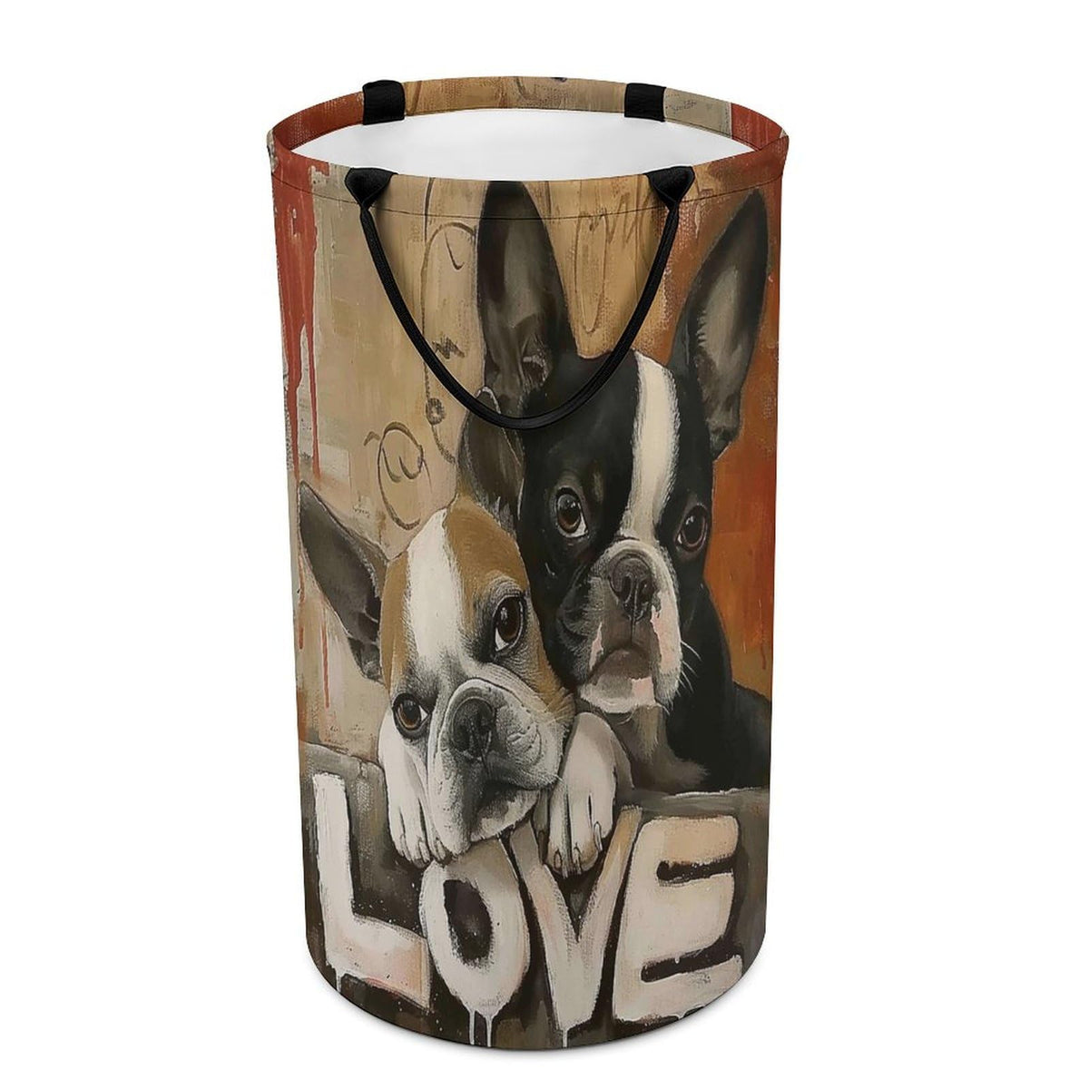 Boston Terrier Love Large Laundry Basket Laundry Hamper Bag Washing Bin Collapsible Tall With Handles Travel Bathroom