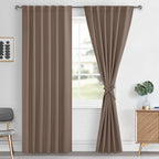 Hiasan Mocha Blackout Curtains 84 inches Long 2 Panels, Thermal Insulated Window Treatment Sewn with Tiebacks, Back Tab & Rod Po