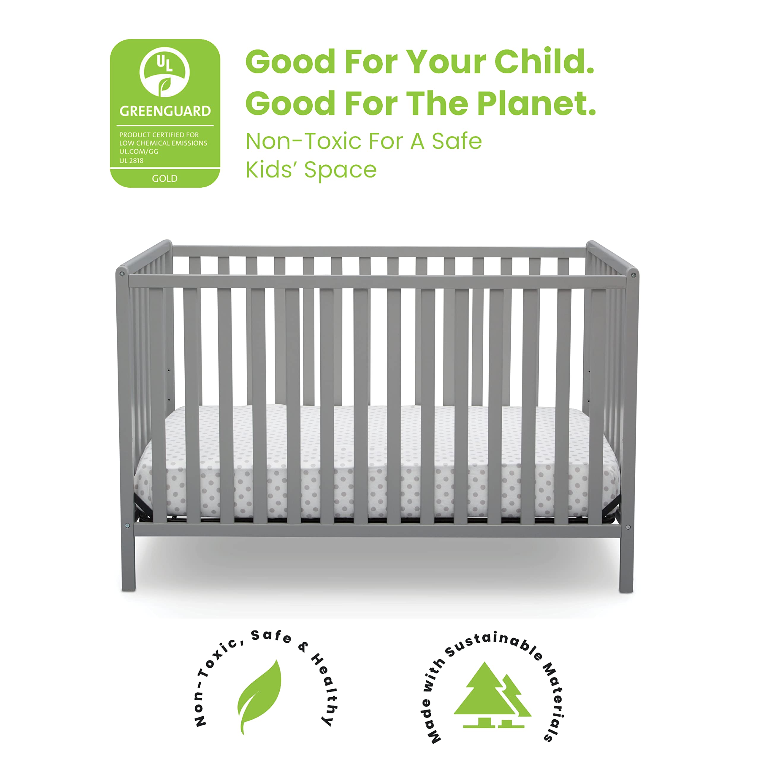 Delta Children Heartland 4-In-1 Convertible Crib - Greenguard Gold Certified, Grey