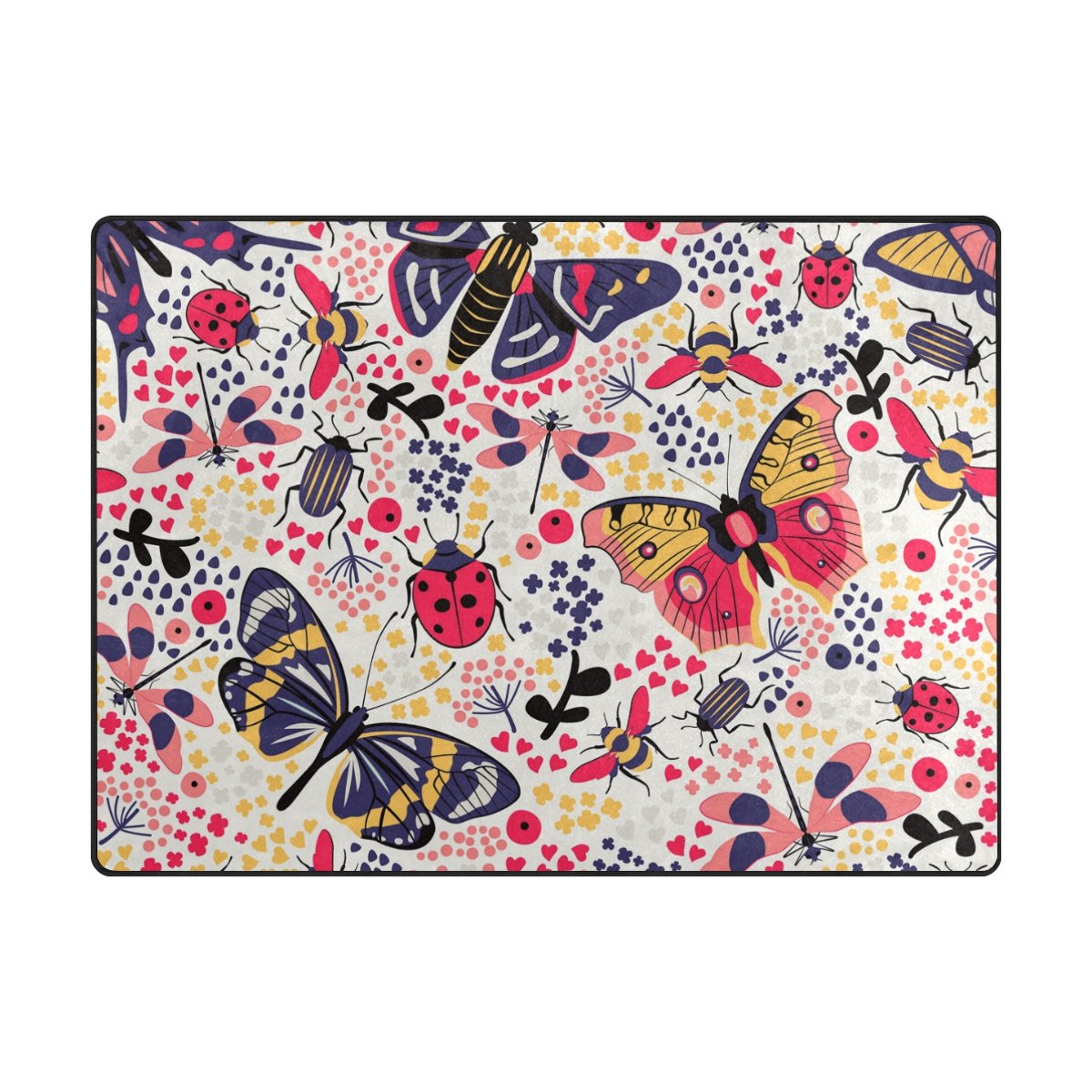 My Little Nest Area Rug Flowers Butterfly Lightweight Non-Slip Soft Mat 4' X 5'3&quot;, Memory Sponge Indoor Outdoor Decor Carpet For Living Dining Room Bedroom Office Kitchen