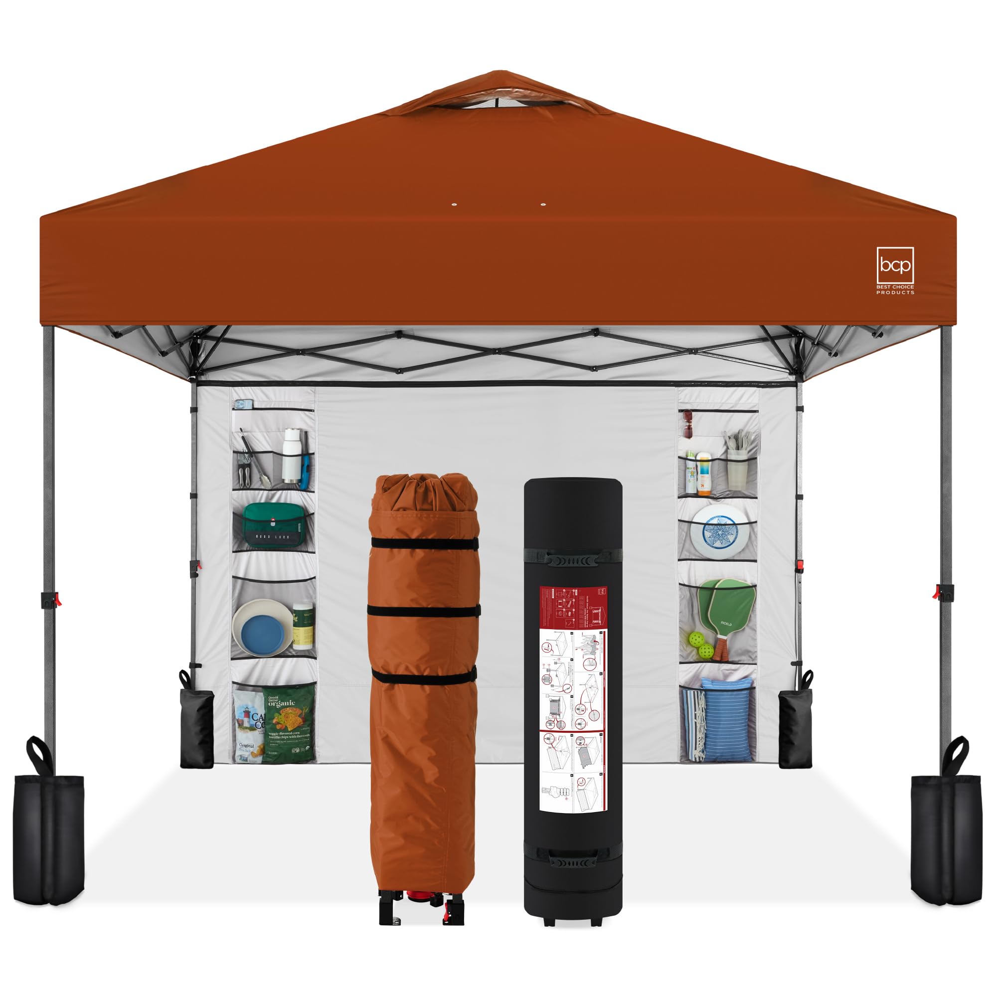 Best Choice Products 10X10Ft Easy Pop Up Canopy W/Side Wall, 10 Pockets, Portable Carrying Case, 1-Button Setup, 4 Weight Bags - Rust