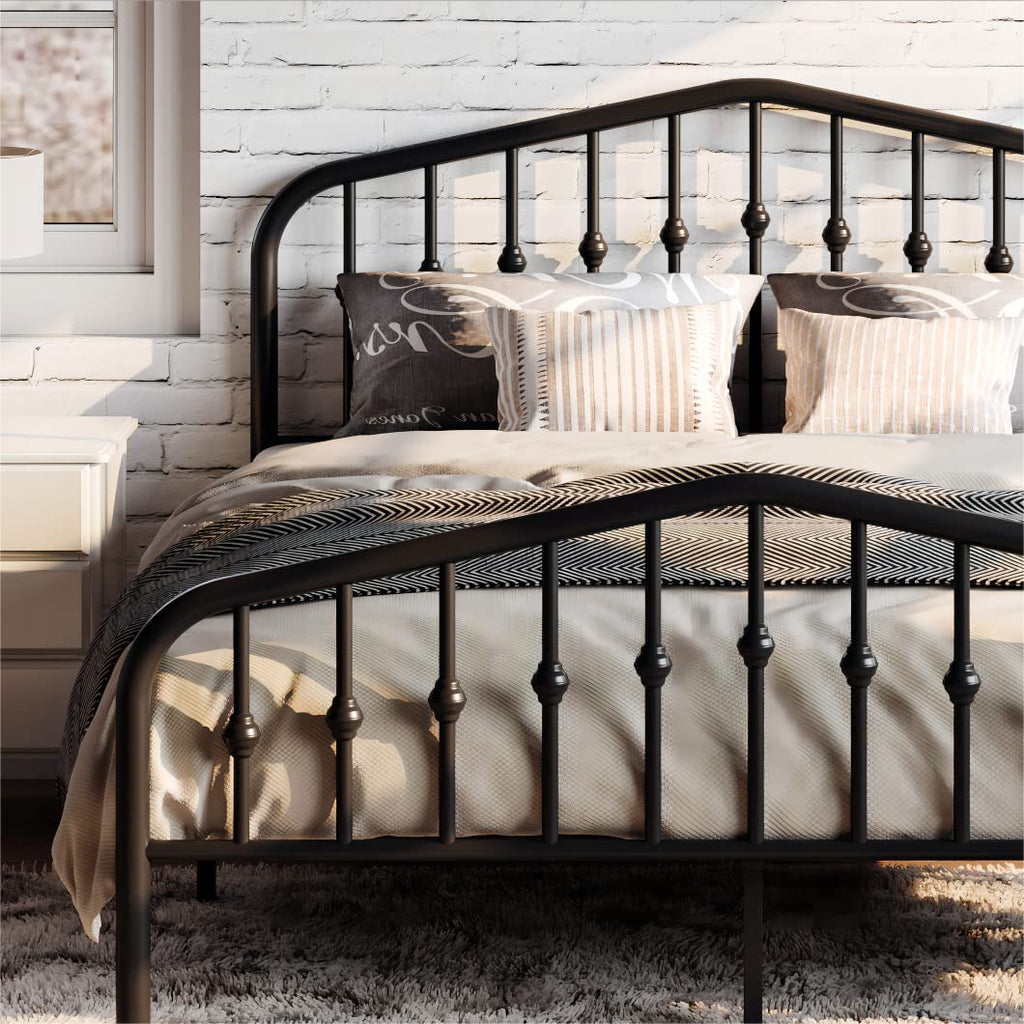 Sha Cerlin Full Size Metal Platform Bed Frame With Victorian Style Wrought Iron-Art Headboard/Footboard, No Box Spring Required, Black