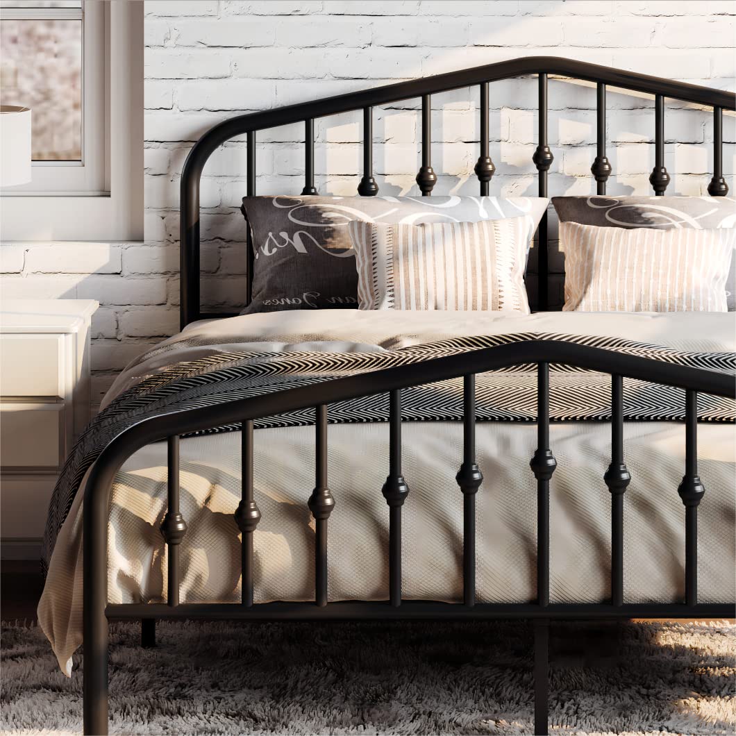 Sha Cerlin Full Size Metal Platform Bed Frame With Victorian Style Wrought Iron-Art Headboard/Footboard, No Box Spring Required, Black
