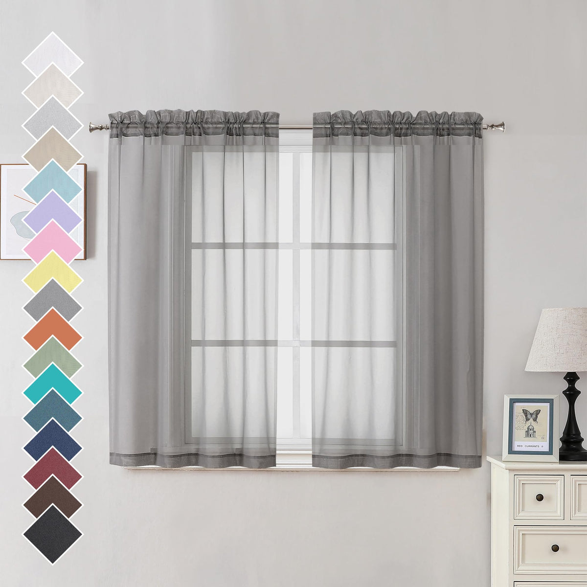Ovzme Voile Sheer Curtains With Decorative Rod Pocket, Modern Airy And Clean Selvedge Window Treatment Panels For Kitchen Room,