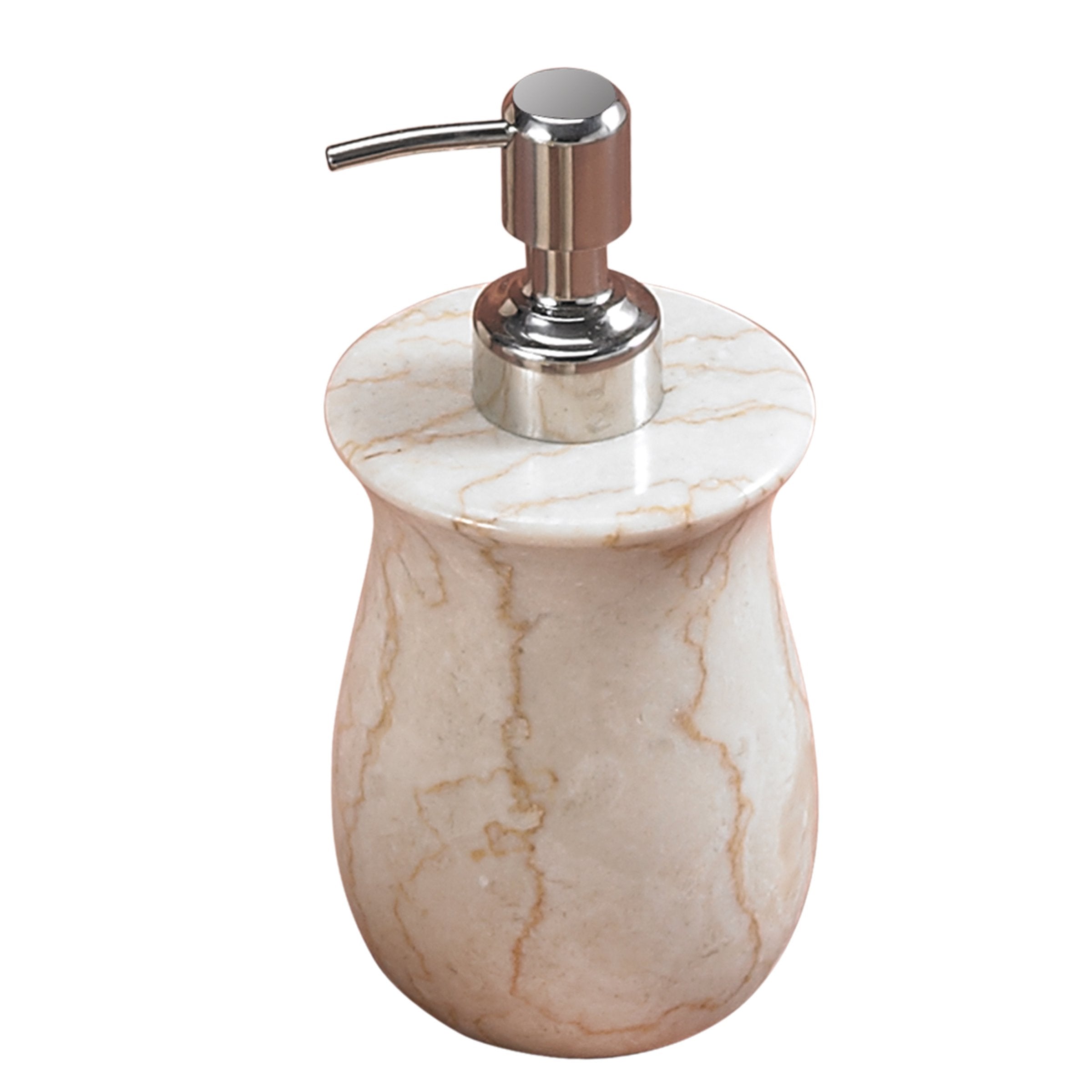 Creative Home Natural Champagne Marble Vase Collection Liquid Soap Lotion Dispenser with Stainless Steel Pump, Beige, 3.3'' Diam
