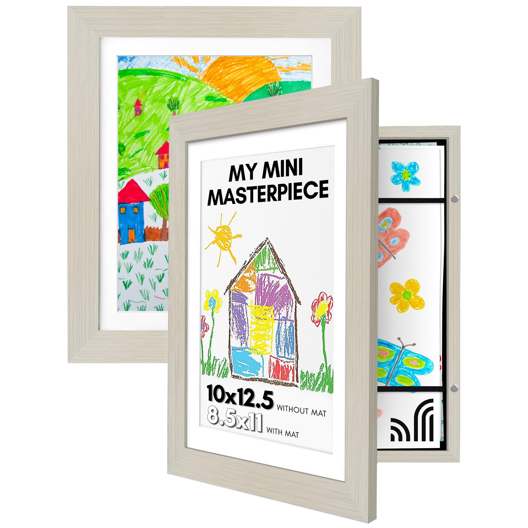 Americanflat 10x12.5 Kids Art Frame - Front Loading Picture Frame - Set of 2 - Use as 8.5x11 Frame with Mat or 10x12.5 Frame Wit