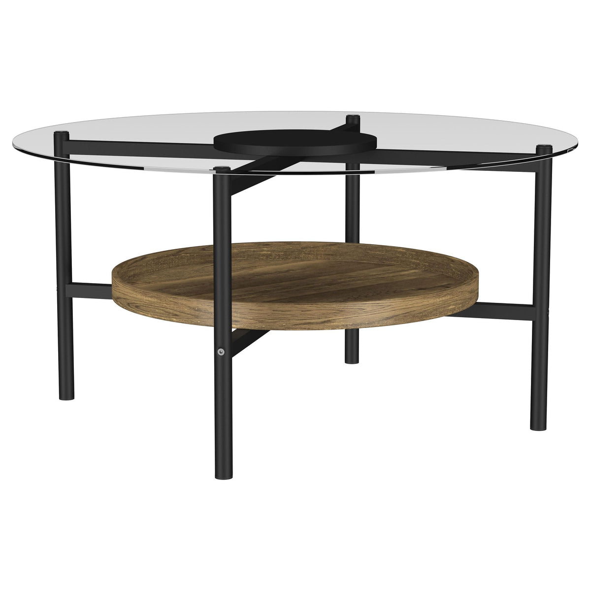 Coaster Home Furnishings Delfin Round Glass Top Coffee Table with Shelf Black and Brown