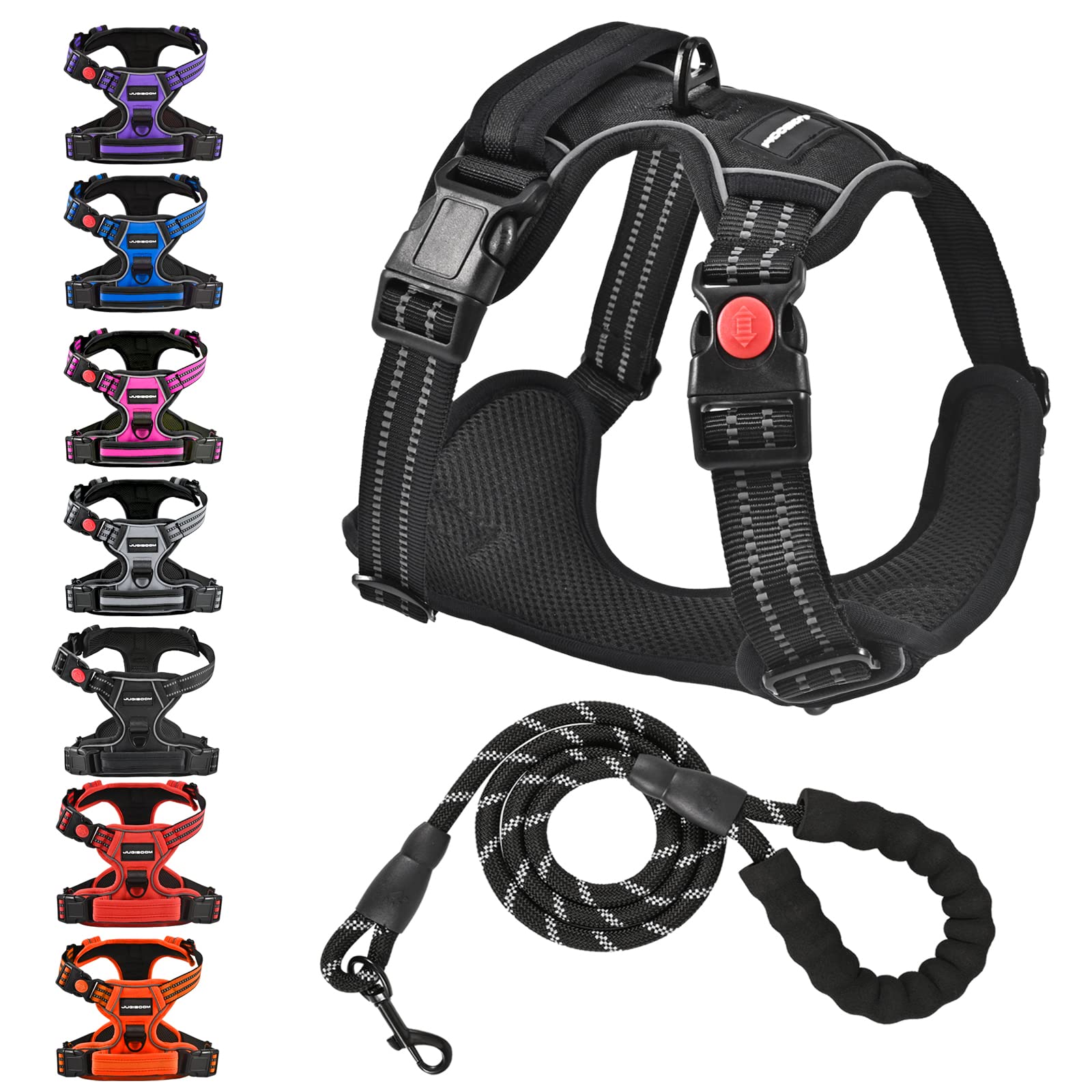 Juqiboom No Pull Dog Harness With A Free Heavy Duty 5Ft Dog Leash, Adjustable Soft Padded Dog Vest, Reflective No-Choke Pet Oxfo