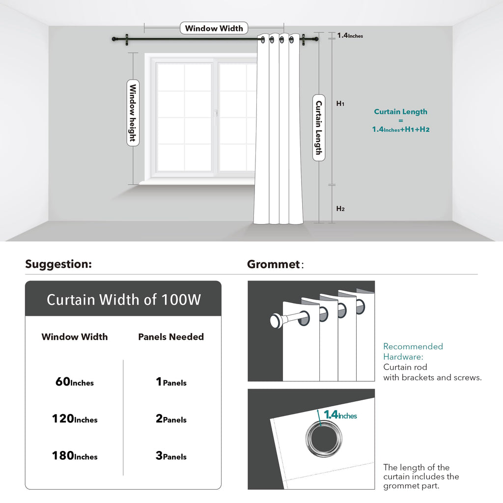 Deconovo Wide Width Drapes For Sliding Glass Doors - Extra Wide Curtains 100 Inches, Blackout Grommet Noise Reducing Drapes For