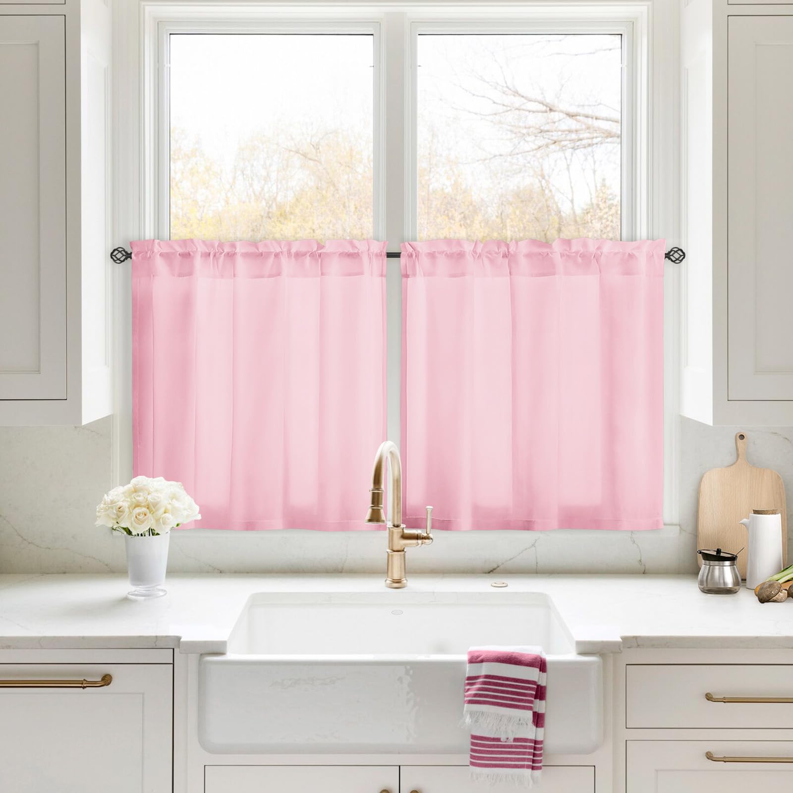 Homeideas Non-See-Through Light Pink Privacy Sheer Curtains 30 X 24 Inches Long 2 Panels Sheer Curtains Light Filtering Window Curtains Drapes For Bedroom Living Room