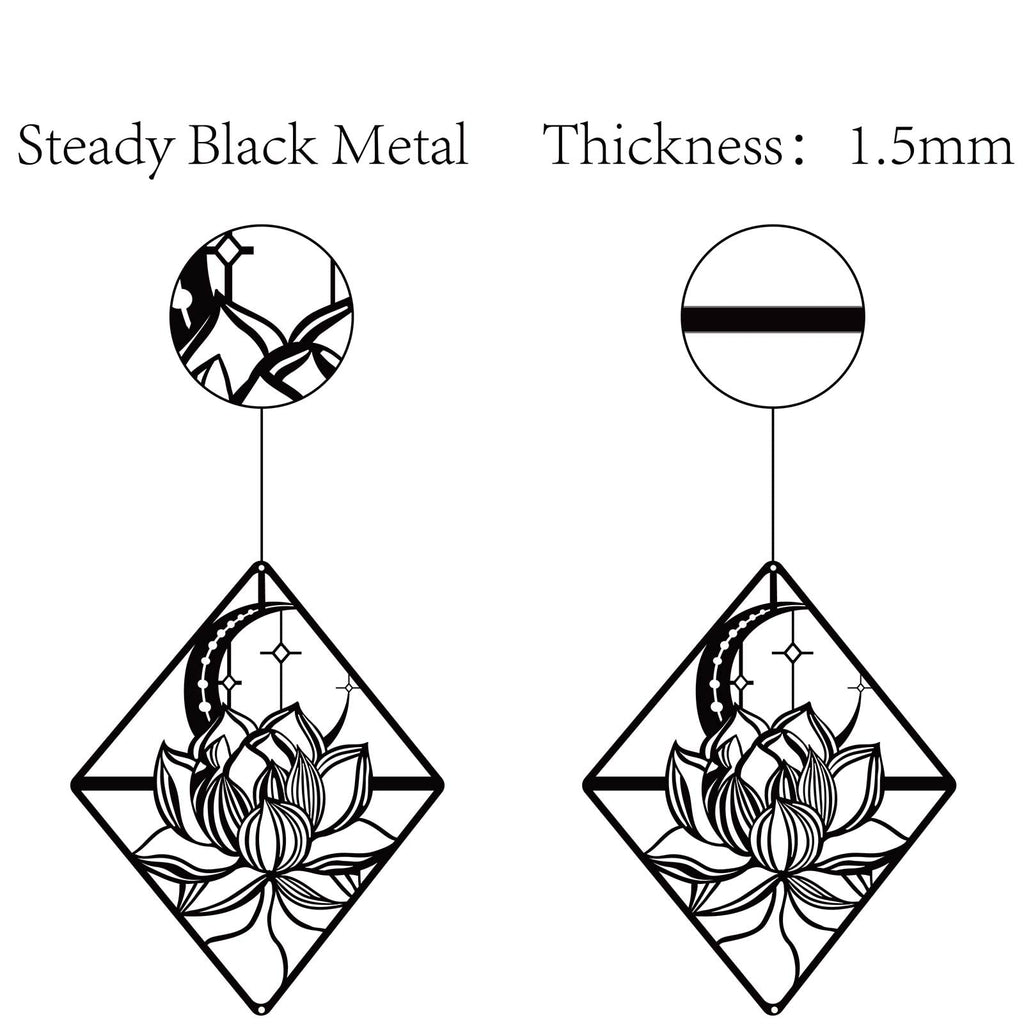 Creatcabin Lotus Wall Art Metal Moon Flower Ornaments Wall Decor Signs Hanging Sculpture For Home Bedroom Kitchen Garden Housewa