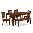 East West Furniture LYVA6-ESP-W Lynfield 6 Piece Kitchen Set Contains a Rectangle Table with Butterfly Leaf and 4 Dining Chairs with a Bench, 36x66 Inch