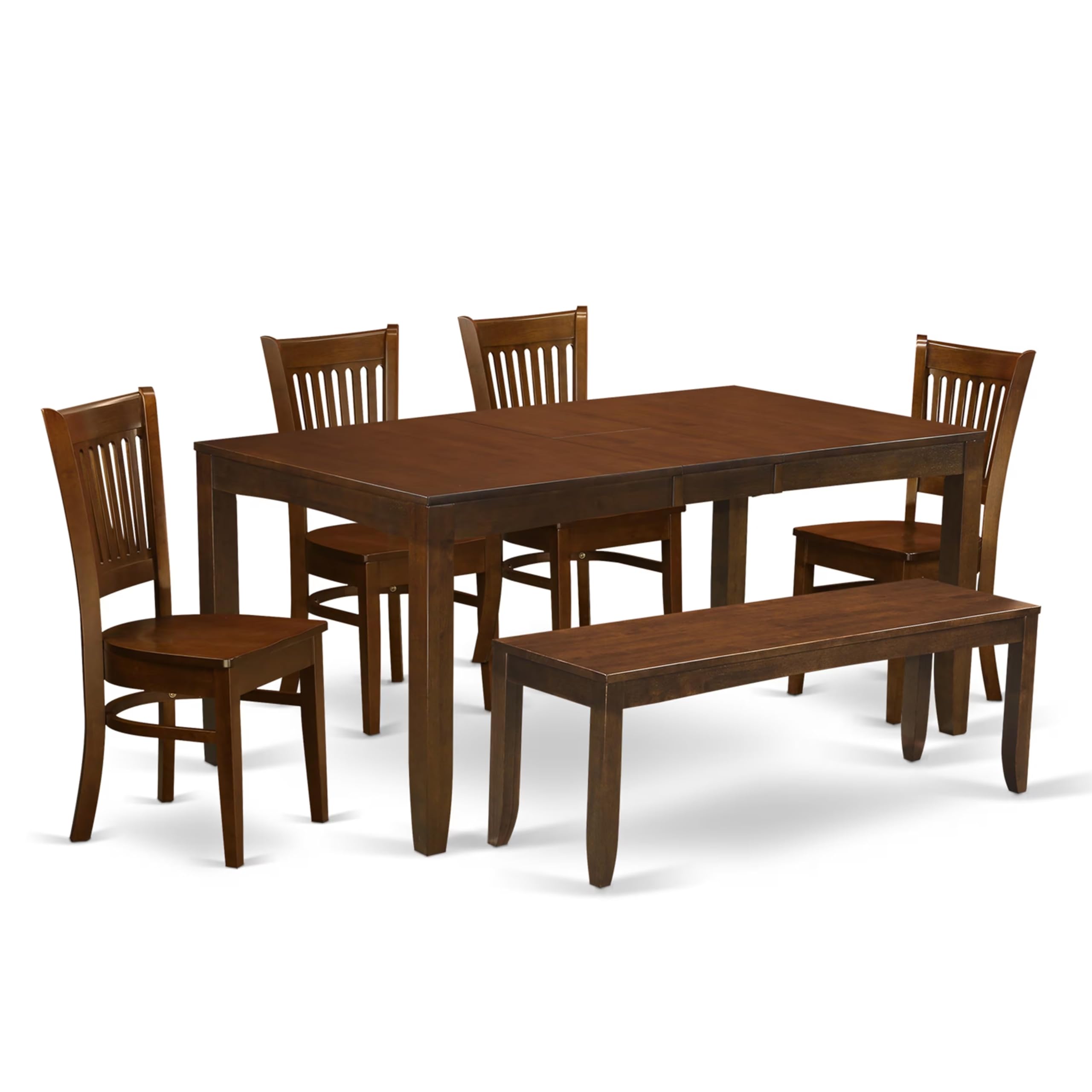 East West Furniture LYVA6-ESP-W Lynfield 6 Piece Kitchen Set Contains a Rectangle Table with Butterfly Leaf and 4 Dining Chairs with a Bench, 36x66 Inch