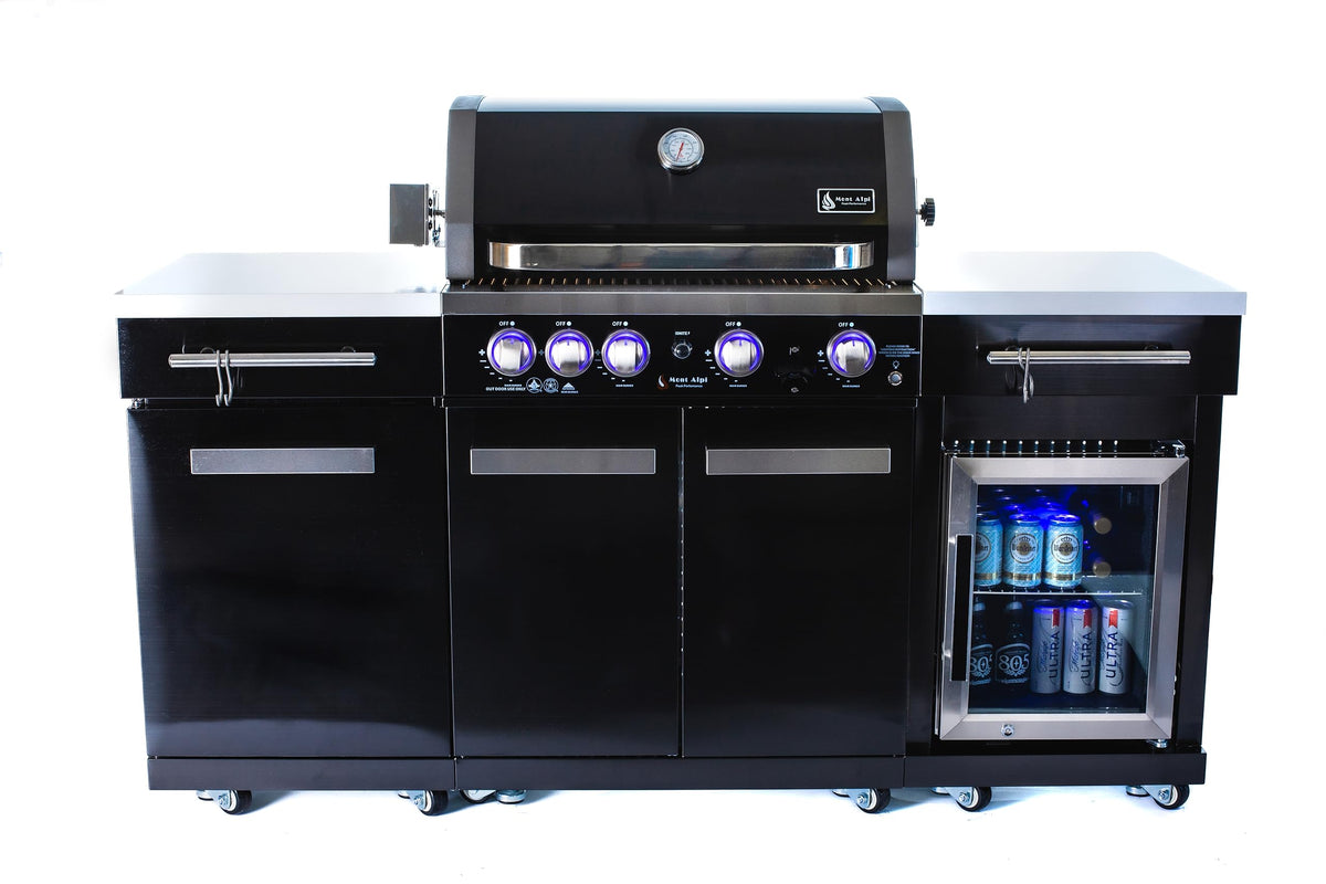 Mont Alpi Ma-957Fc 5-Burner 63000 Btu Black Stainless Steel Outdoor Kitchen Bar Gas Barbecue Island Grill With Infrared Rear Bur