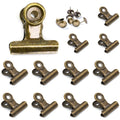Yuchiya 12 Pack Metal Clips With 12 Push-Pins For Corkboard,Bulldog Clips For Hanging Pictures,Small Hinge Clips For Crafts,Mini