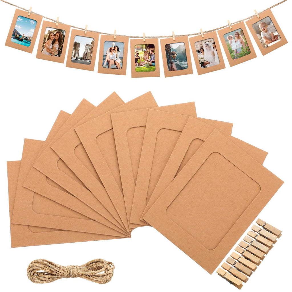 Janlaugh 100 Pcs Paper Picture Frames for 4 x 6 Inch Paper Photo Frames with 100 Clips and 10 Strings Kit DIY Cardboard Photo Ha