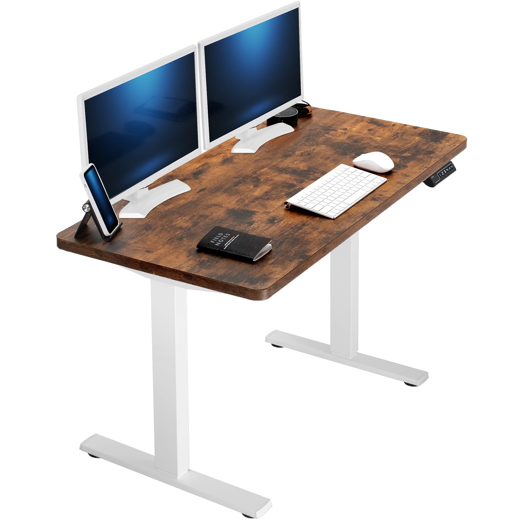 VIVO Electric 71 x 36 in Rustic Standing Desk, Memory Height Adjustment, 1B Series, Holds 220 lbs, Vintage Brown Top White Frame