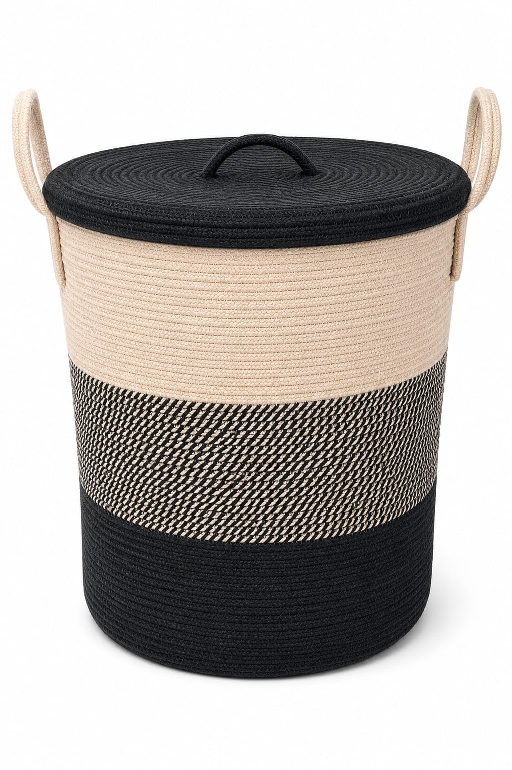 Cotton Rope Laundry Basket with Lid and Handles, Boho