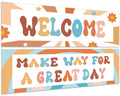 QOUBAI Groovy Classroom Welcome Banner and Poster for Teachers Hippie Motivational and Inspirational Banner Decor for Preschool 