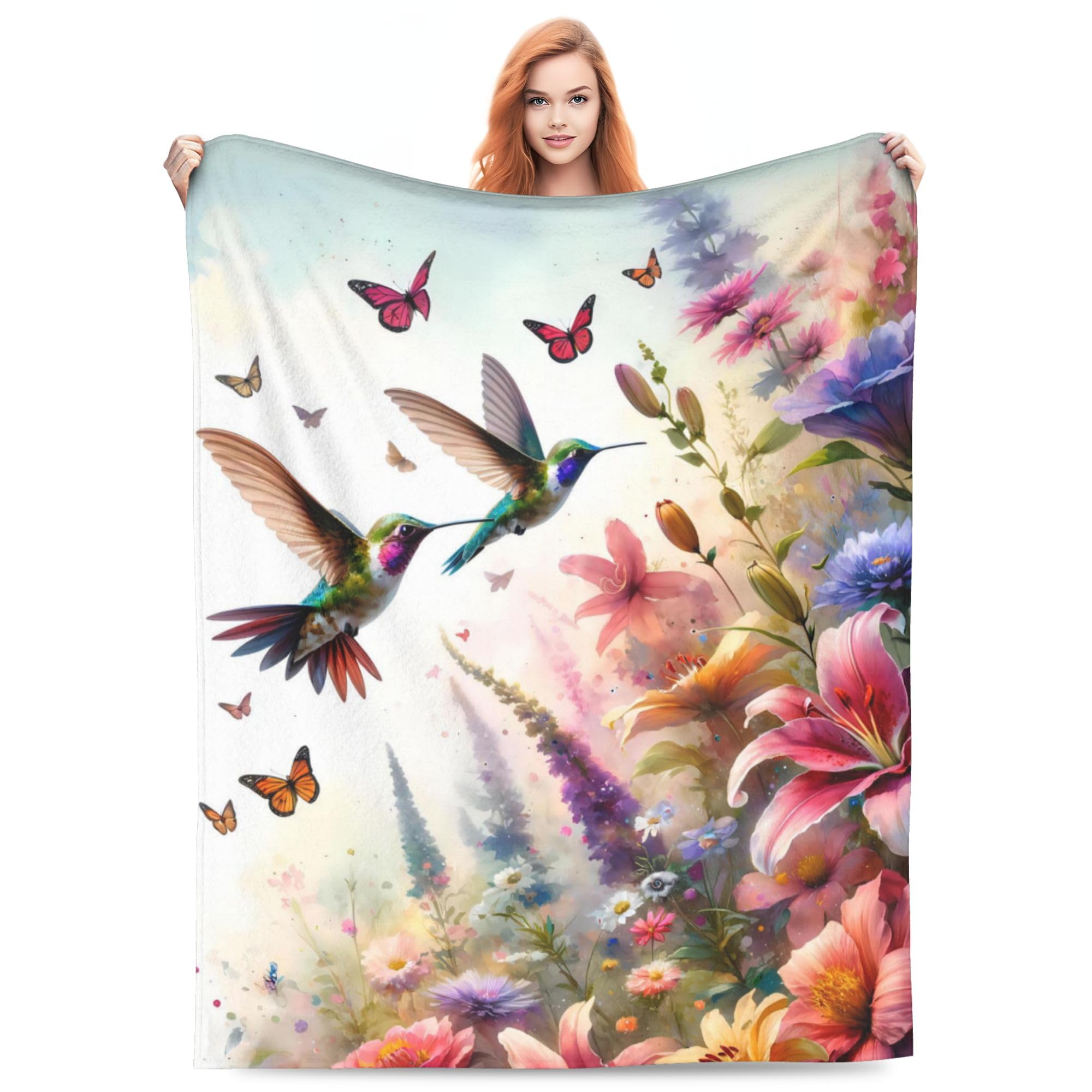Vodrm Retro Hummingbird Floral Blanket Gifts For Women Soft Warm Lightweight Cozy Flower And Birds Vintage Throw Blankets For Be