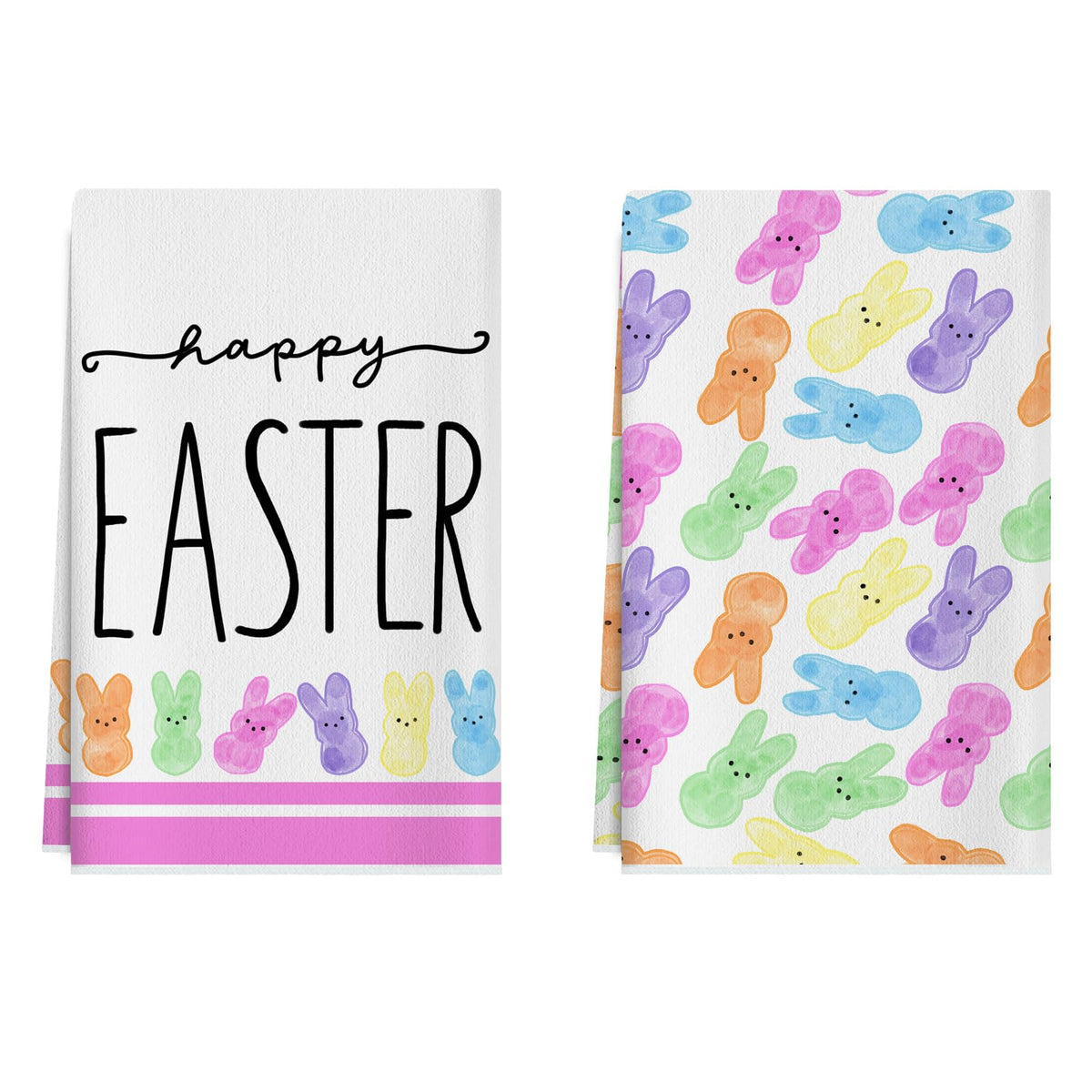 XCHI Happy Easter Colorful Cute Bunny Rabbits Easter Kitchen Towels Dish Towels 18x26 Inch Home Decorations Hand Towels Set of 2