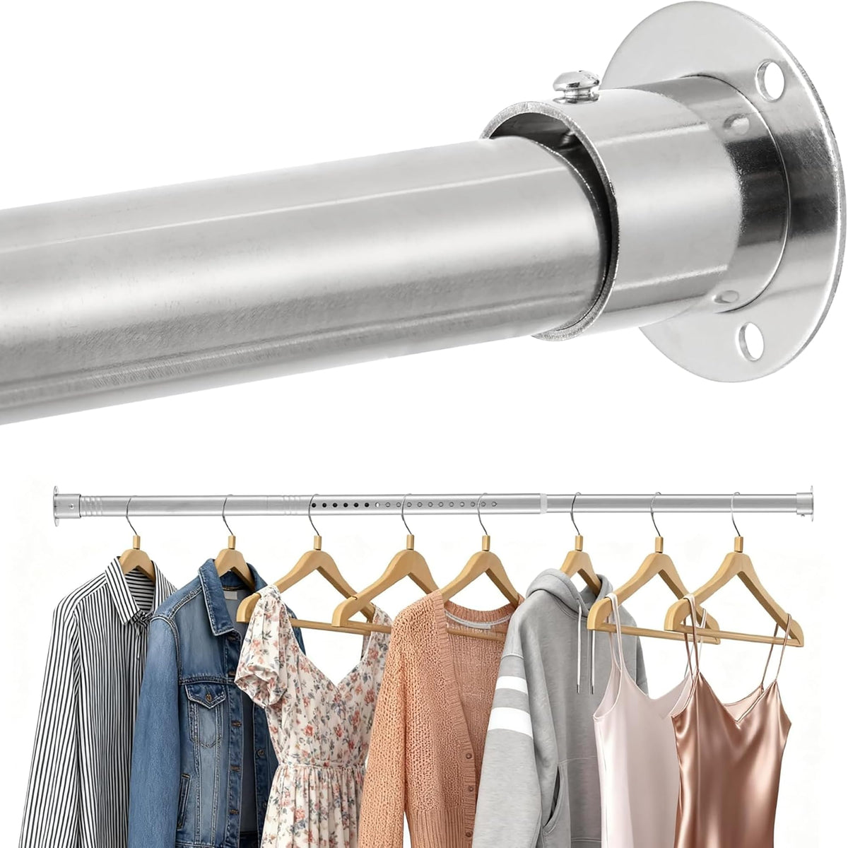 DwelSpire Heavy Duty Closet Rod, Adjustable 1750 in, 1.3 Diameter