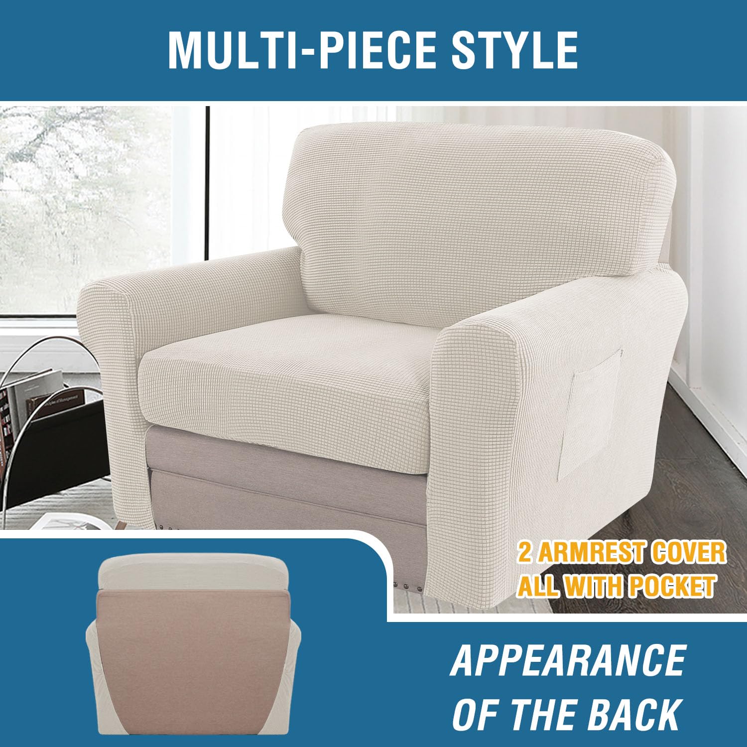 H.Versailtex 2024 New Trend Multi-Pieces Chair Covers Stretch Couch Covers Form Fitted Seat And Back Cushions Covers (1 Seat Cov