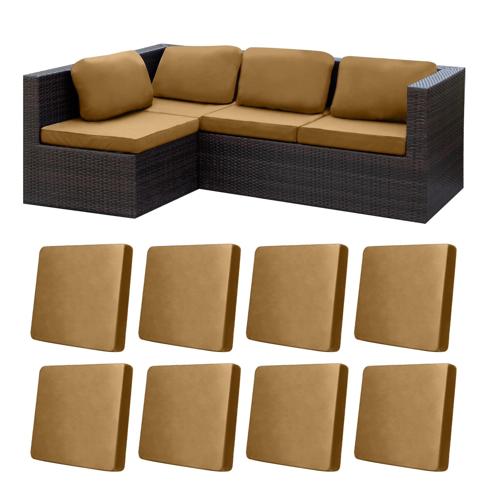 12Pcs Stretch Patio Cushion Covers For Outdoor Couch And Sofa Replacement - Washable Furniture Slipcovers (Camel, Cover Only)