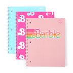 Yoobi Barbie X College Ruled Spiral Notebook Set - 3-Pack Of 1 Subject Notebooks, Pink, Blue & Peach Barbie Designs - Cute Easte