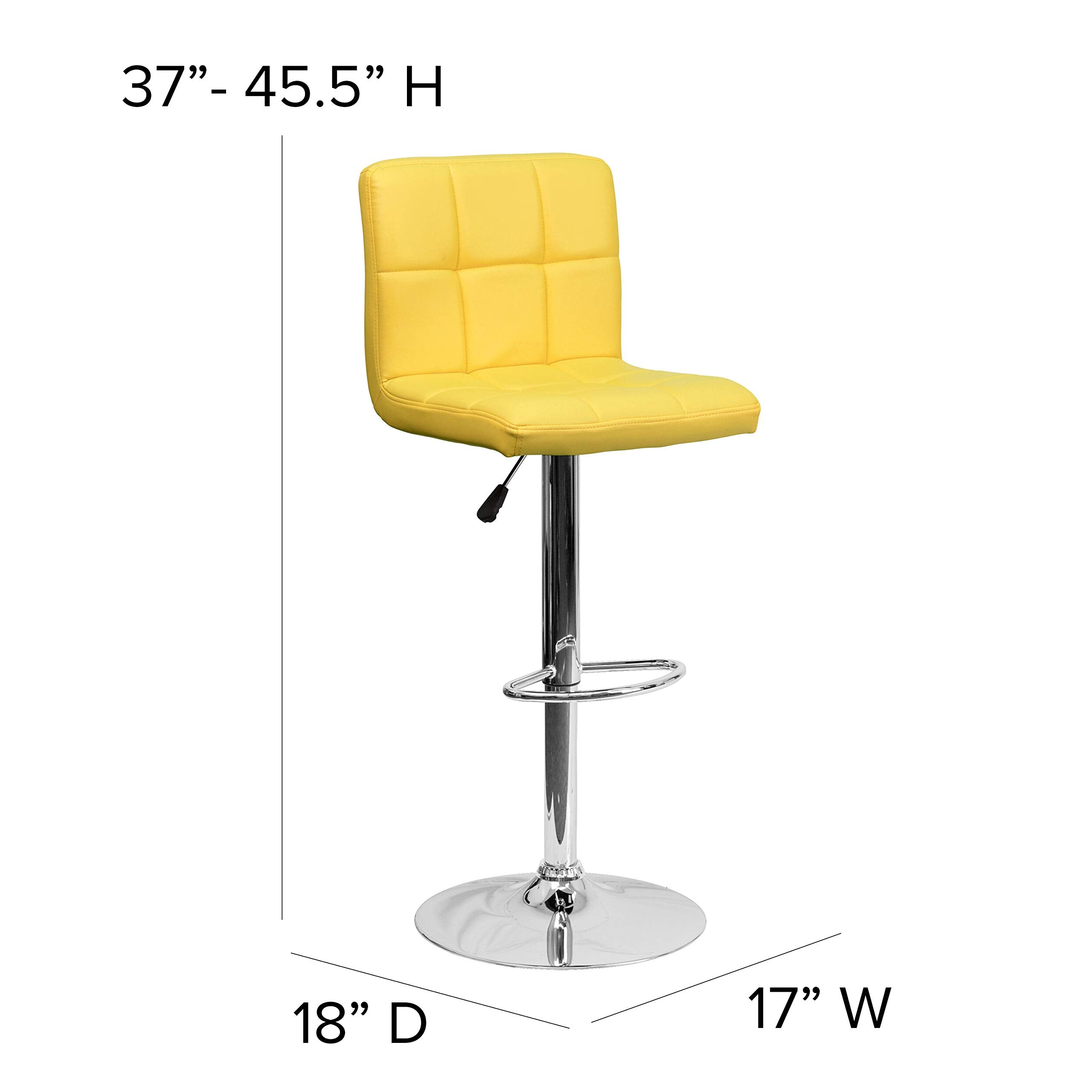 Flash Furniture Kathleen Contemporary Yellow Quilted Vinyl Adjustable Height Barstool with Chrome Base