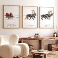 JarThenaAMCS 3Pcs Christmas Canvas Wall Art Prints Large Santa Claus with Sleigh Deer Art Poster Winter Xmas Wall Decor for Gall