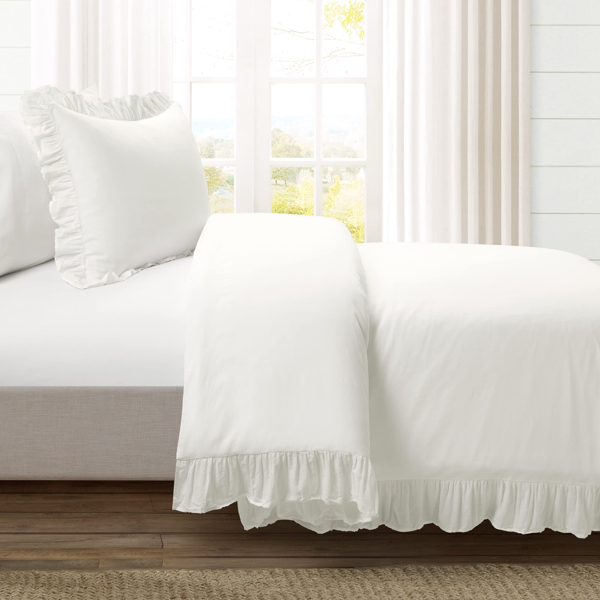 Lush Decor Reyna Ruffle 100% Cotton Duvet Cover Set - 2 Piece Cozy Ruffled Bedding Set - Timeless Elegance And Comfort For Teen