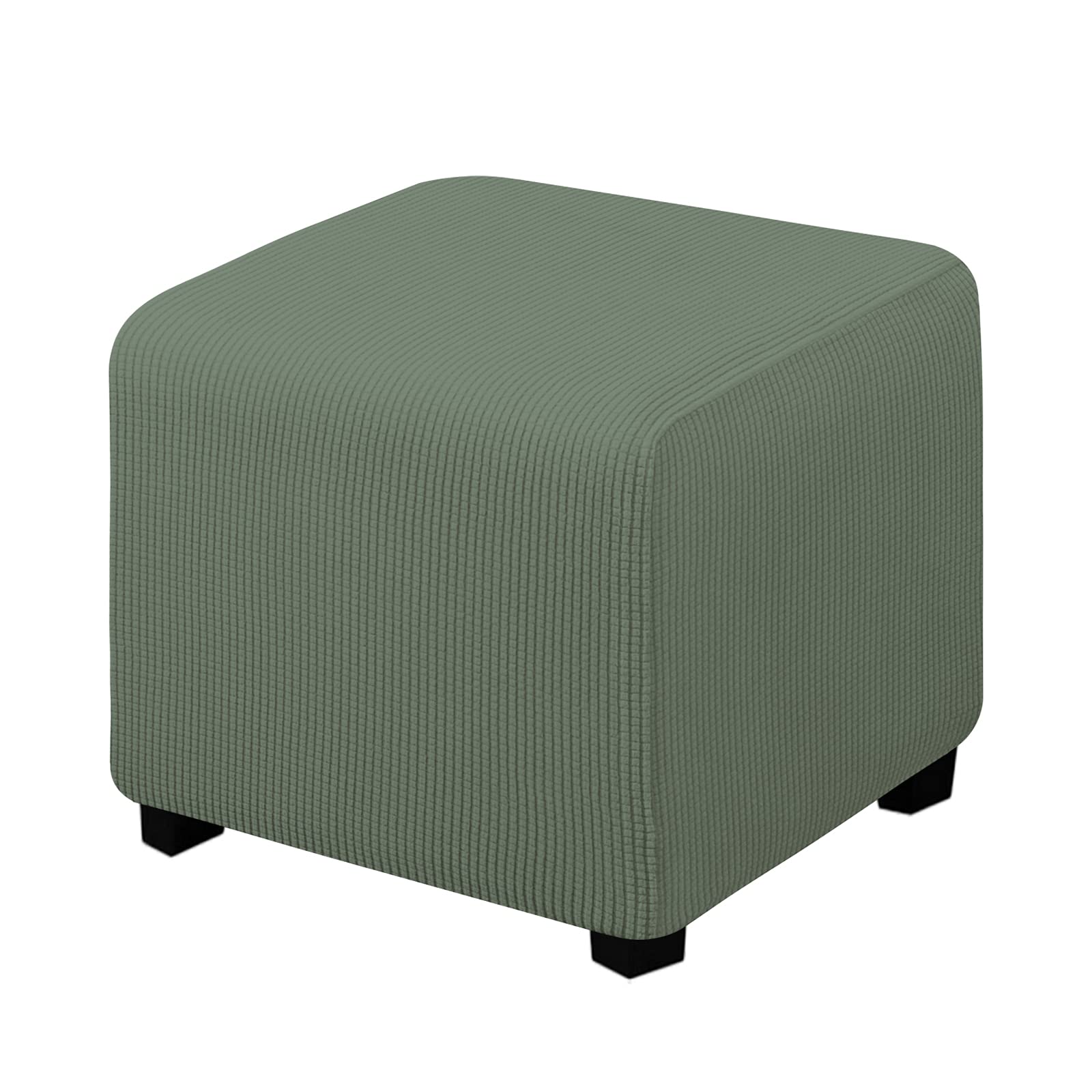 Easy-Going Stretch Ottoman Cover Folding Storage Stool Furniture Protector Soft Rectangle Slipcover With Elastic Bottom (X-Small,Grayish Green)