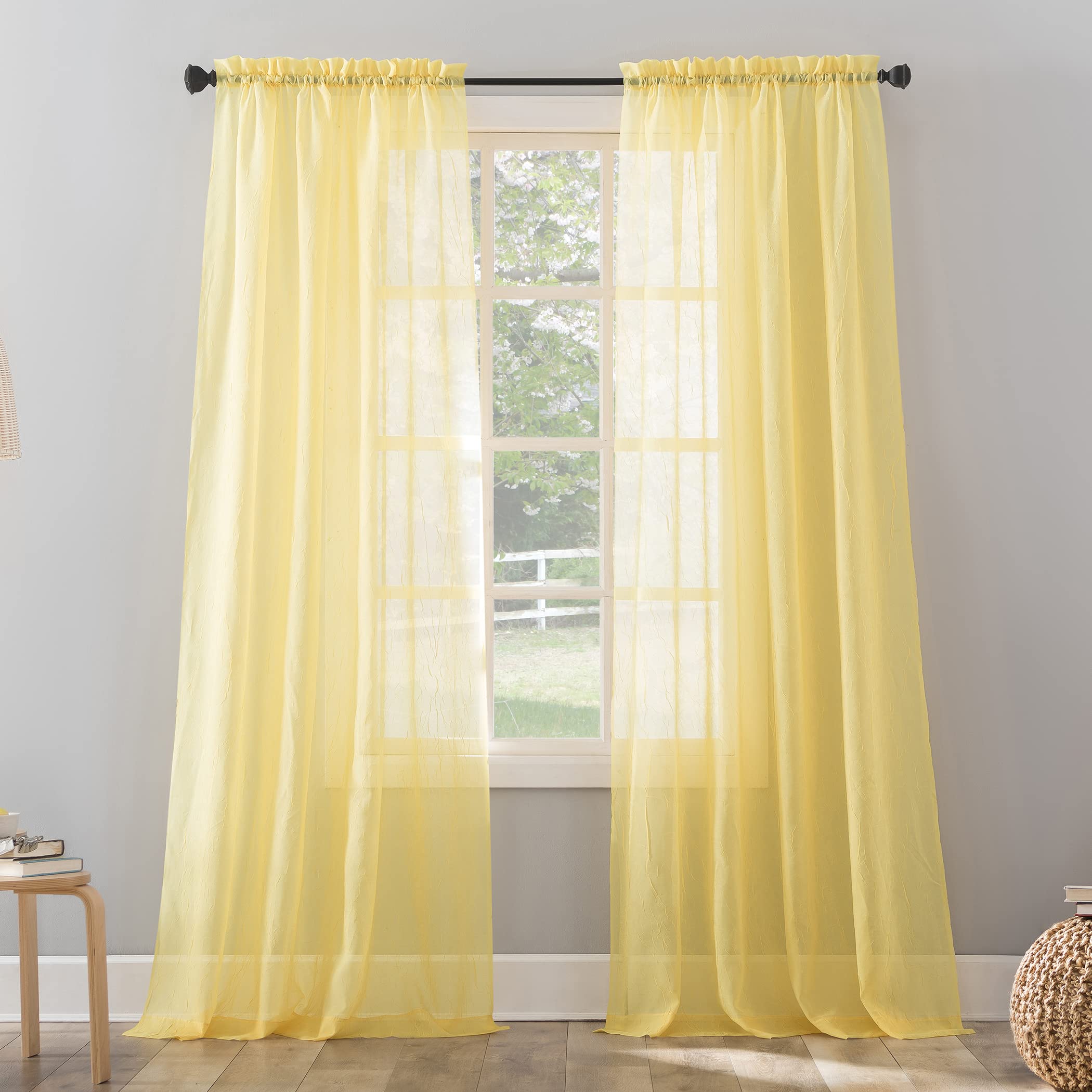 No. 918 Erica Crushed Sheer Voile Rod Pocket Curtain Panel, 51 x 95, Yellow