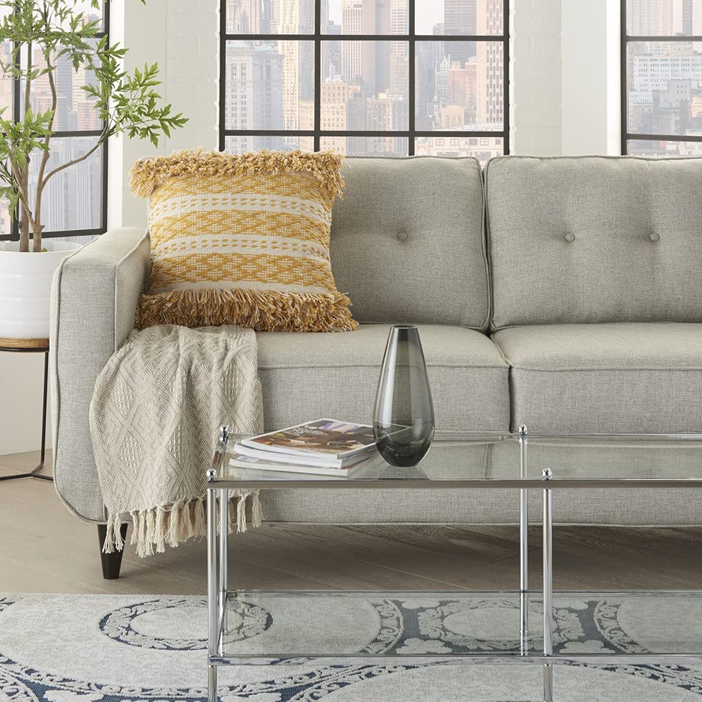 HomeRoots 100% Cotton Mustard and Ivory Textured Throw Pillow