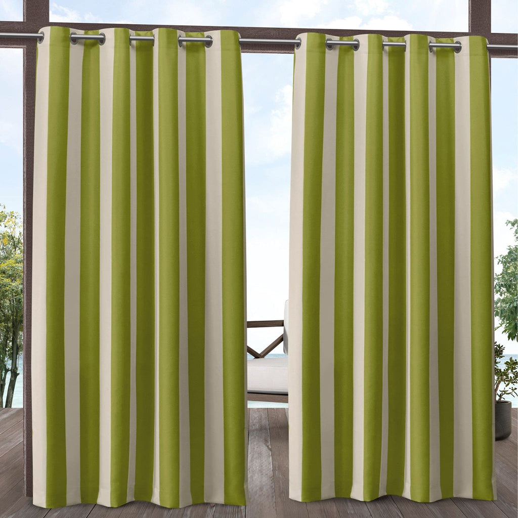 Exclusive Home Canopy Stripe Indoor/Outdoor Grommet Top Curtain Panel, 54''x108'', Kiwi / Sand, Set of 2