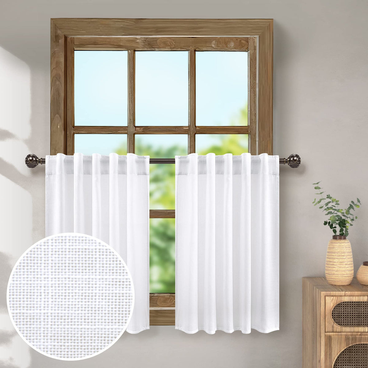 30 Inch Length Curtains Tiers For Bathroom Window Back Tab Pocket Cafe Short Semi Sheer White Valance Curtains For Bedroom Small