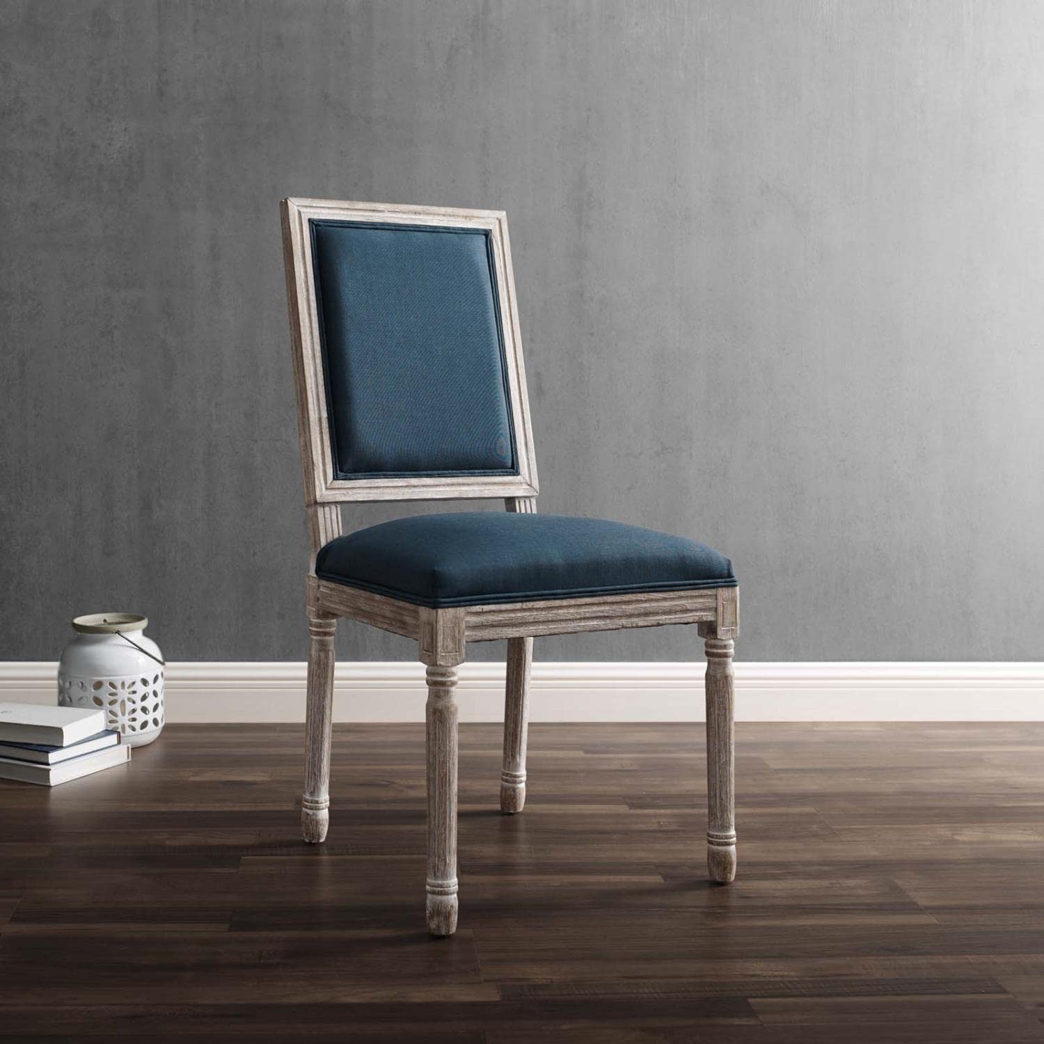 Modway Court French Vintage Upholstered Fabric Dining Chair in Natural Blue 22.5 x 19.5 x 38.5