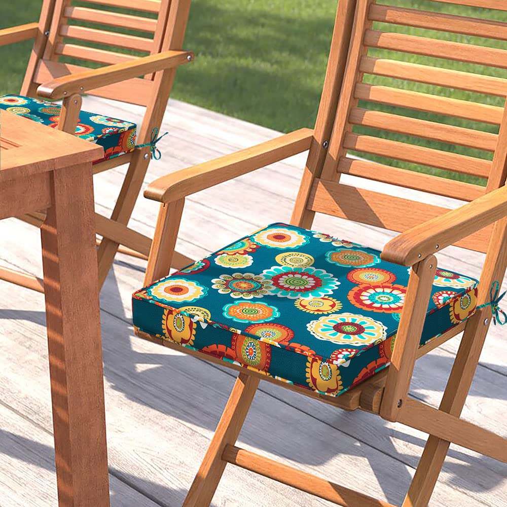 Magpie Fabrics Patio Square Chair Cushions 18'X18'X2.5' With Ties, 2 Pack, Waterproof Weather Resistant Outdoor Universal Cor