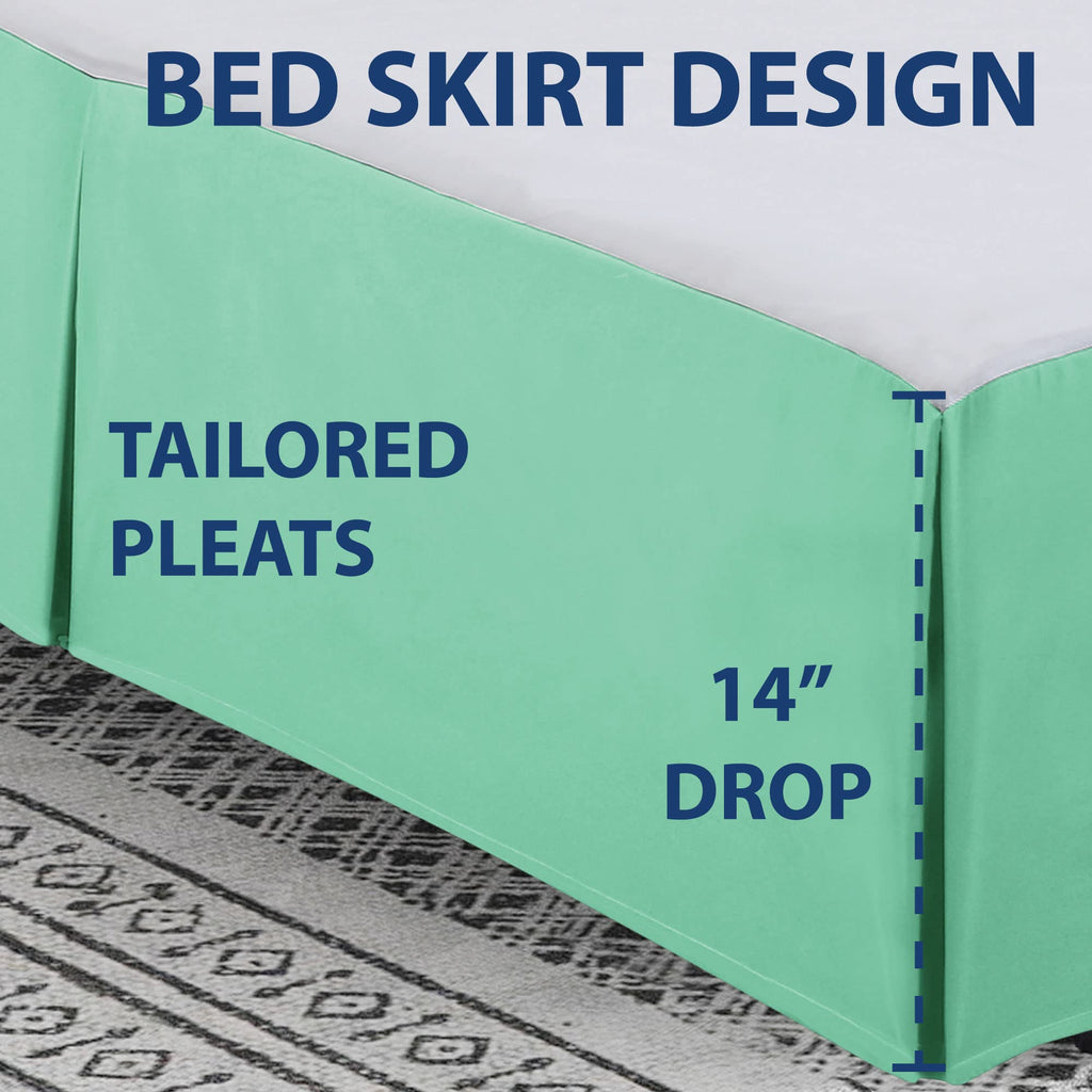 Cathay Home Double Brushed Microfiber Pleated Easy Fit Bed Skirt, Ultra Soft, Fade And Wrinkle Resistant - Sea Foam, Twin
